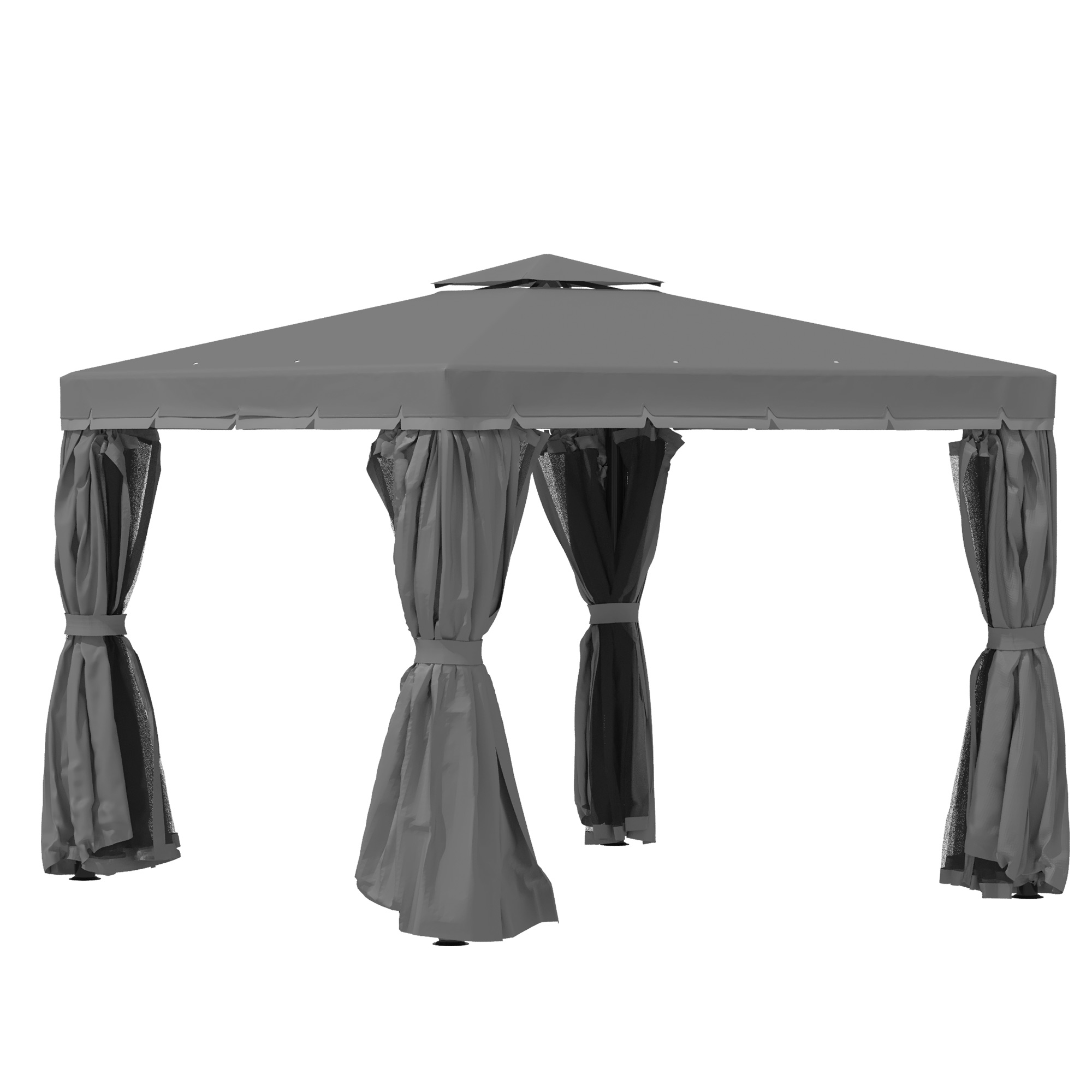Outsunny Gazebo da giardino esterno 3 x 3 m, tenda con doppio tetto, tende e zanzariera, struttura in alluminio, grigio scuro Aosom Italy Outsunny Gazebo da giardino esterno 3 x 3 m, tenda con doppio tetto, tende e zanzariera, struttura in alluminio, grigio scuro Aosom Italy