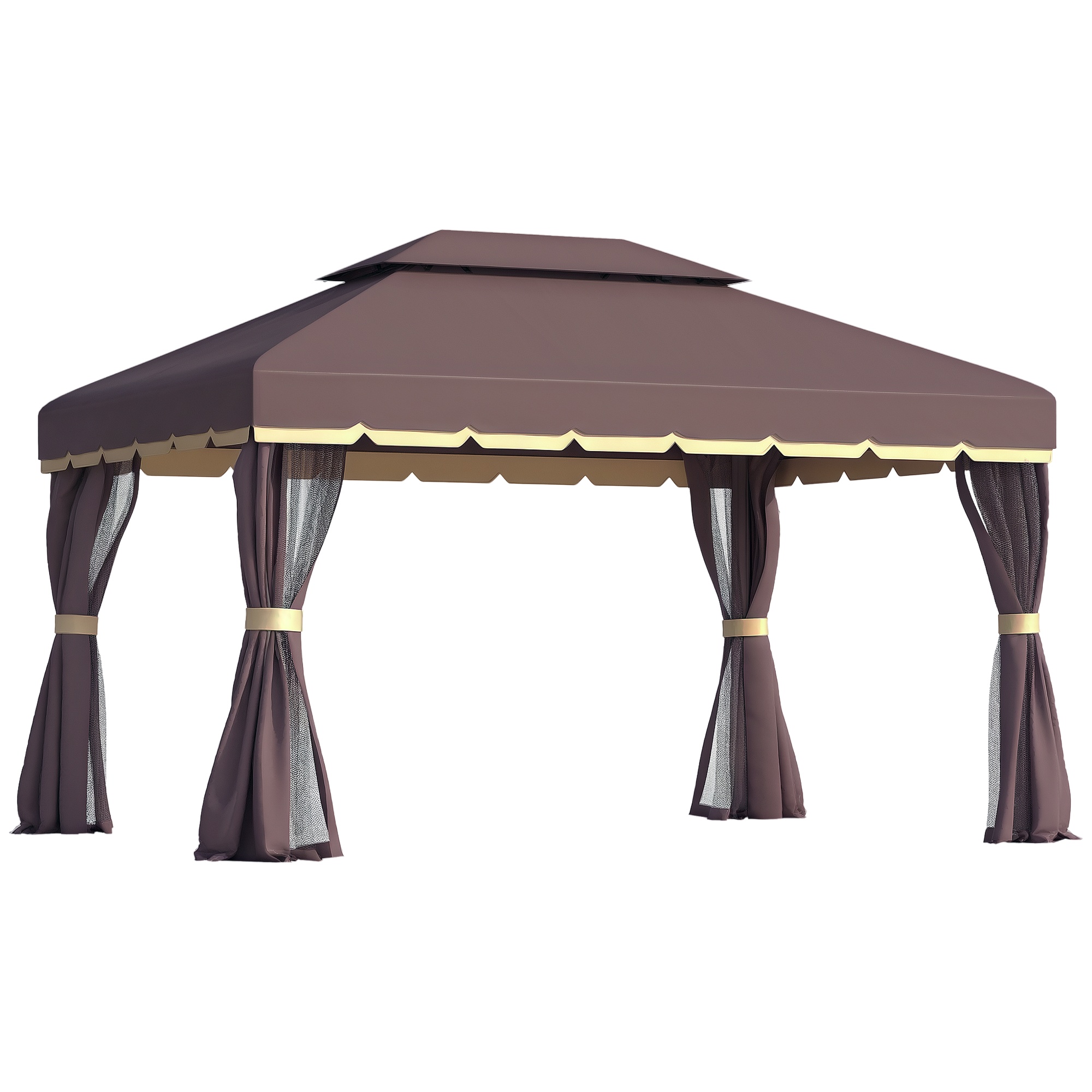 Outsunny Gazebo da Giardino Impermeabile con Doppio Tetto, Zanzariera e Teli Laterali, in Alluminio e Poliestere, 2.9x3.9 m, Caffè Aosom Italy Outsunny Gazebo da Giardino Impermeabile con Doppio Tetto, Zanzariera e Teli Laterali, in Alluminio e Poliestere, 2.9x3.9 m, Caffè Aosom Italy
