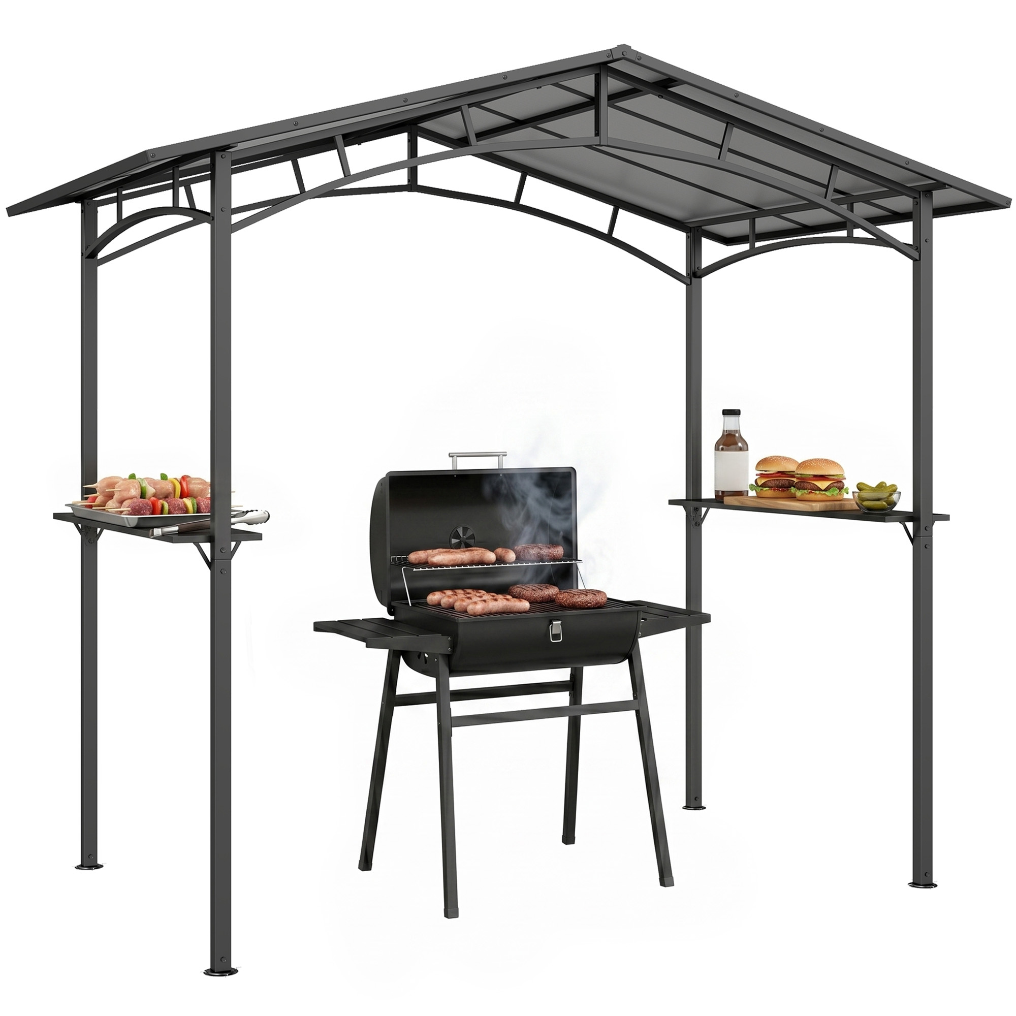 Outsunny Gazebo da Giardino per Barbecue BBQ con Tetto in PC e Mensole Laterali, Struttura in Alluminio e Metallo, 246x149x230cm, Nero Aosom Outsunny Gazebo da Giardino per Barbecue BBQ con Tetto in PC e Mensole Laterali, Struttura in Alluminio e Metallo, 246x149x230cm, Nero Aosom