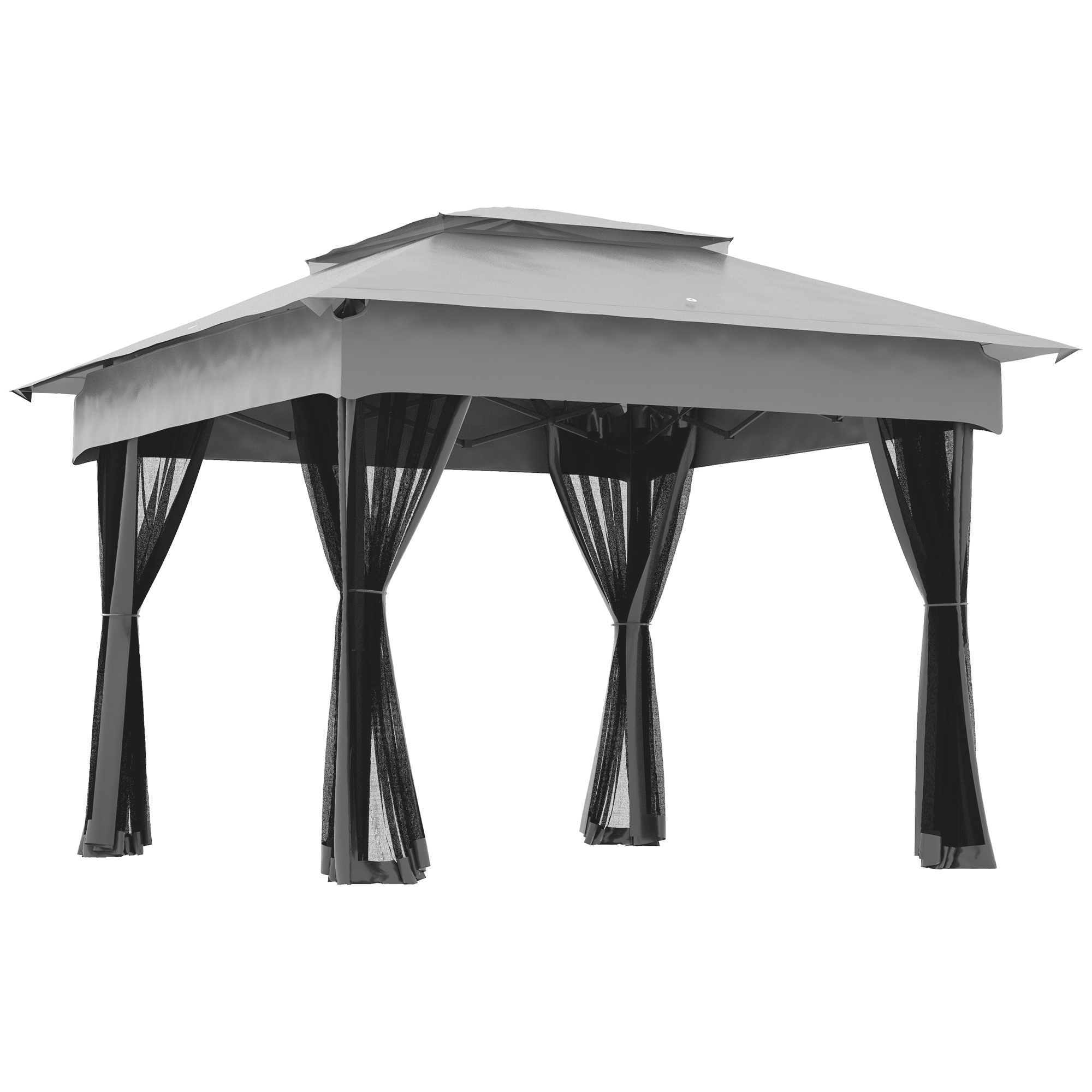 Outsunny Gazebo da Giardino Pop-up Pieghevole con Borsa per il Trasporto, 4 zanzariere rimovibili con zip e cordini, in Acciaio, grigio Aosom Italy