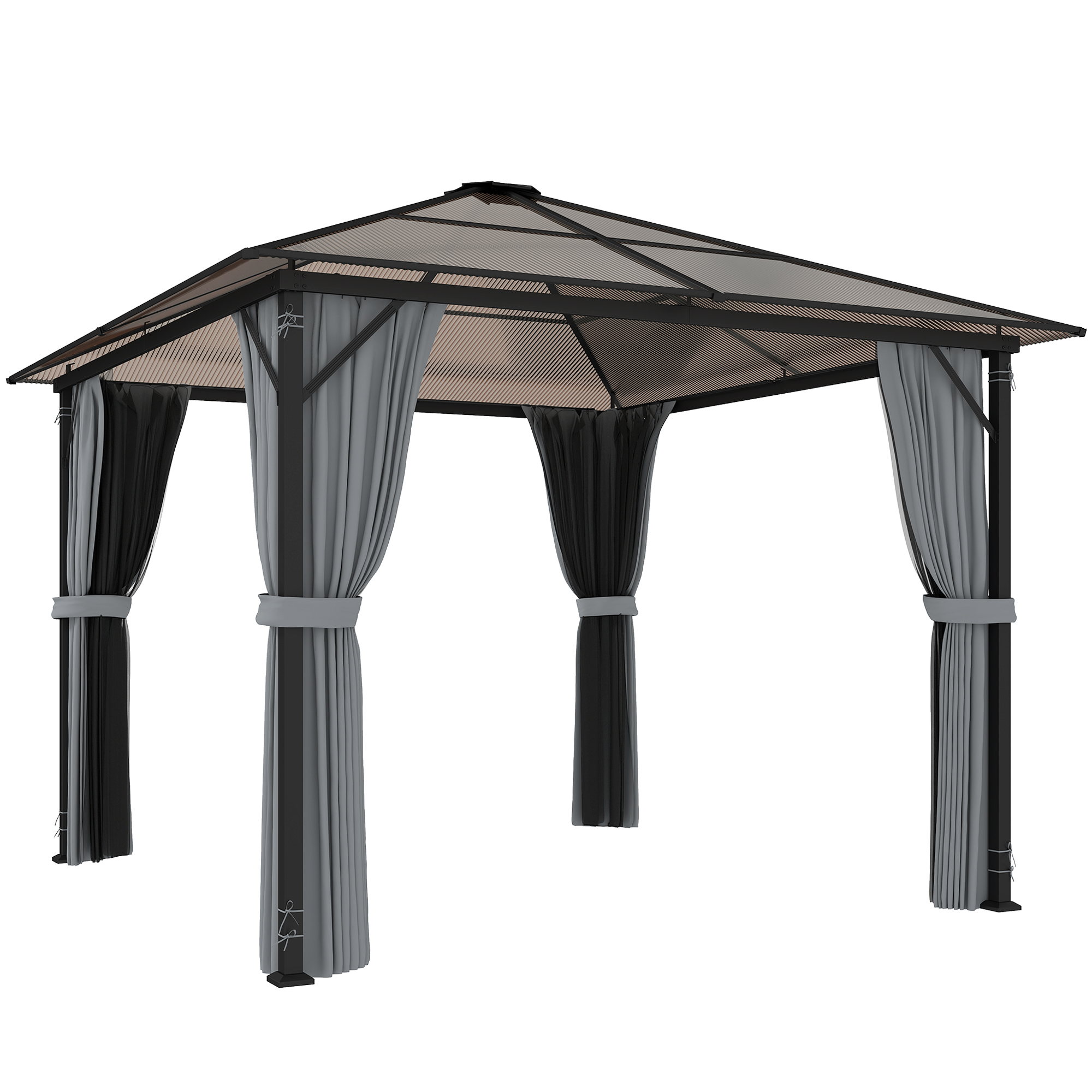 Outsunny Gazebo Esterno con Tetto Rigido, 3x3 m, Grigio Scuro Aosom Italy
