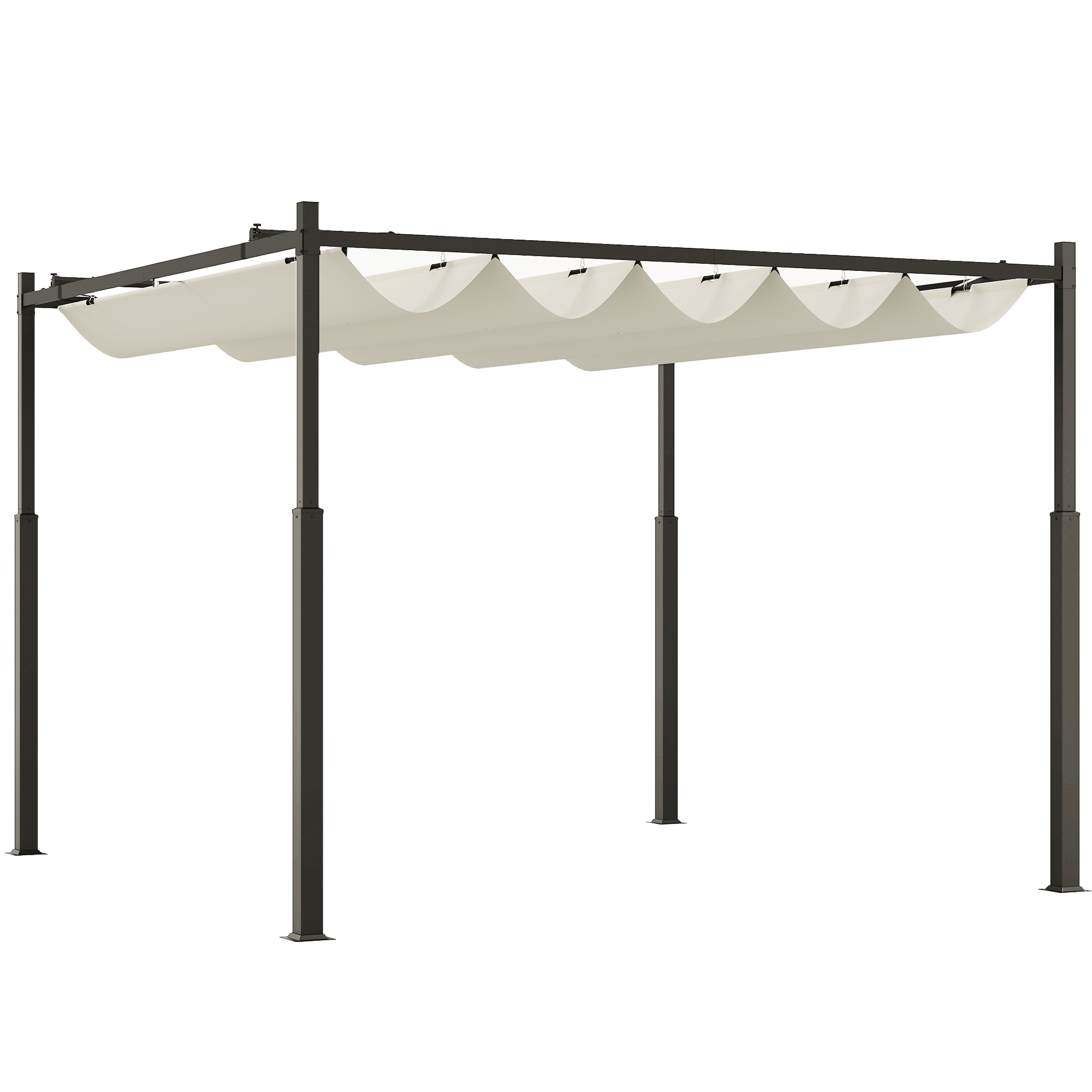 Outsunny Gazebo Pergola 3x3 m con Tettuccio Retrattile, 8 Viti e 8 Picchetti, in Poliestere 180g e Metallo, Bianco Crema Outsunny Gazebo Pergola 3x3 m con Tettuccio Retrattile, 8 Viti e 8 Picchetti, in Poliestere 180g e Metallo, Bianco Crema