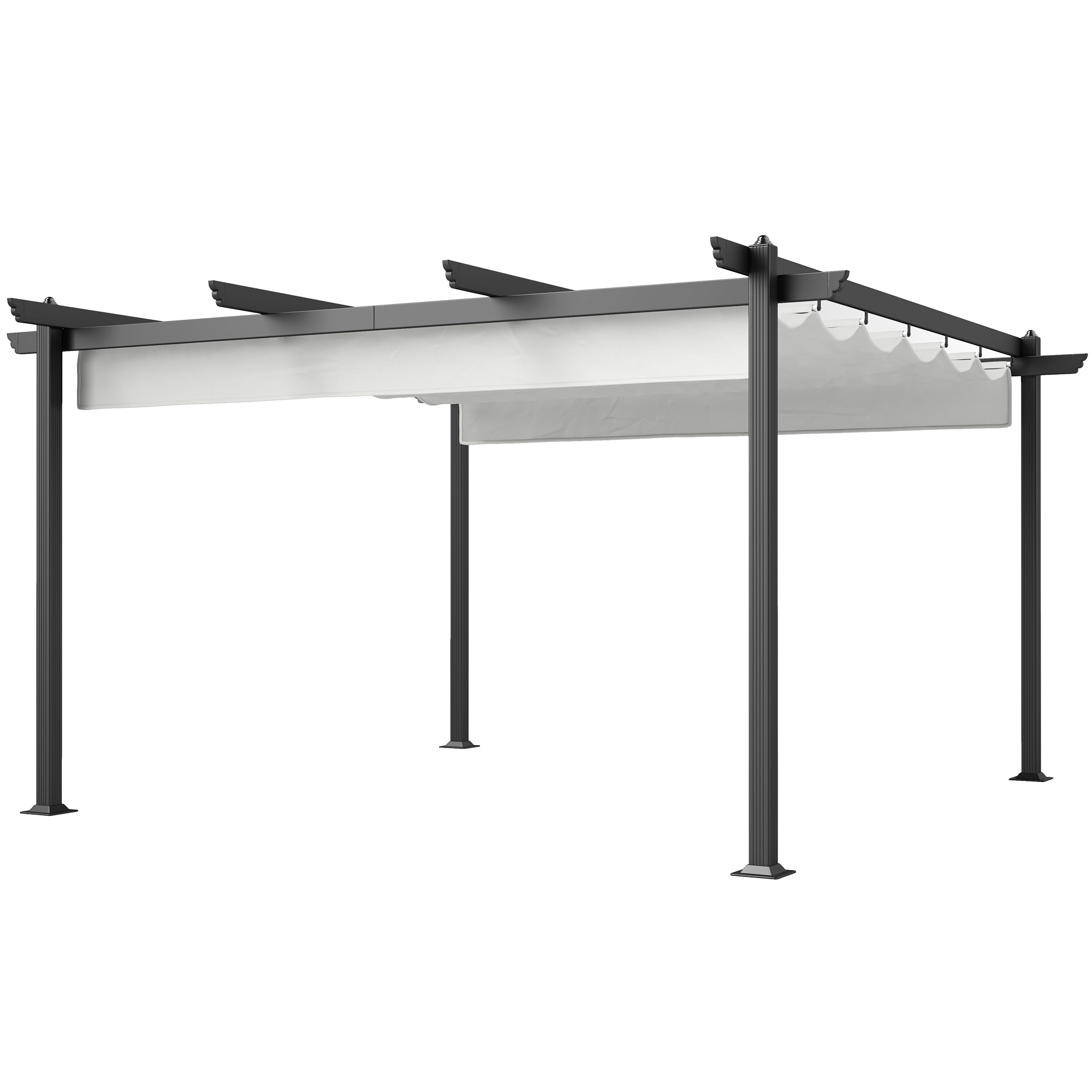 Outsunny Gazebo Pergola 4x4 m con Tettuccio Retrattile, 8 Viti e 8 Picchetti in Alluminio, Poliestere e Metallo, Bianco Outsunny Gazebo Pergola 4x4 m con Tettuccio Retrattile, 8 Viti e 8 Picchetti in Alluminio, Poliestere e Metallo, Bianco