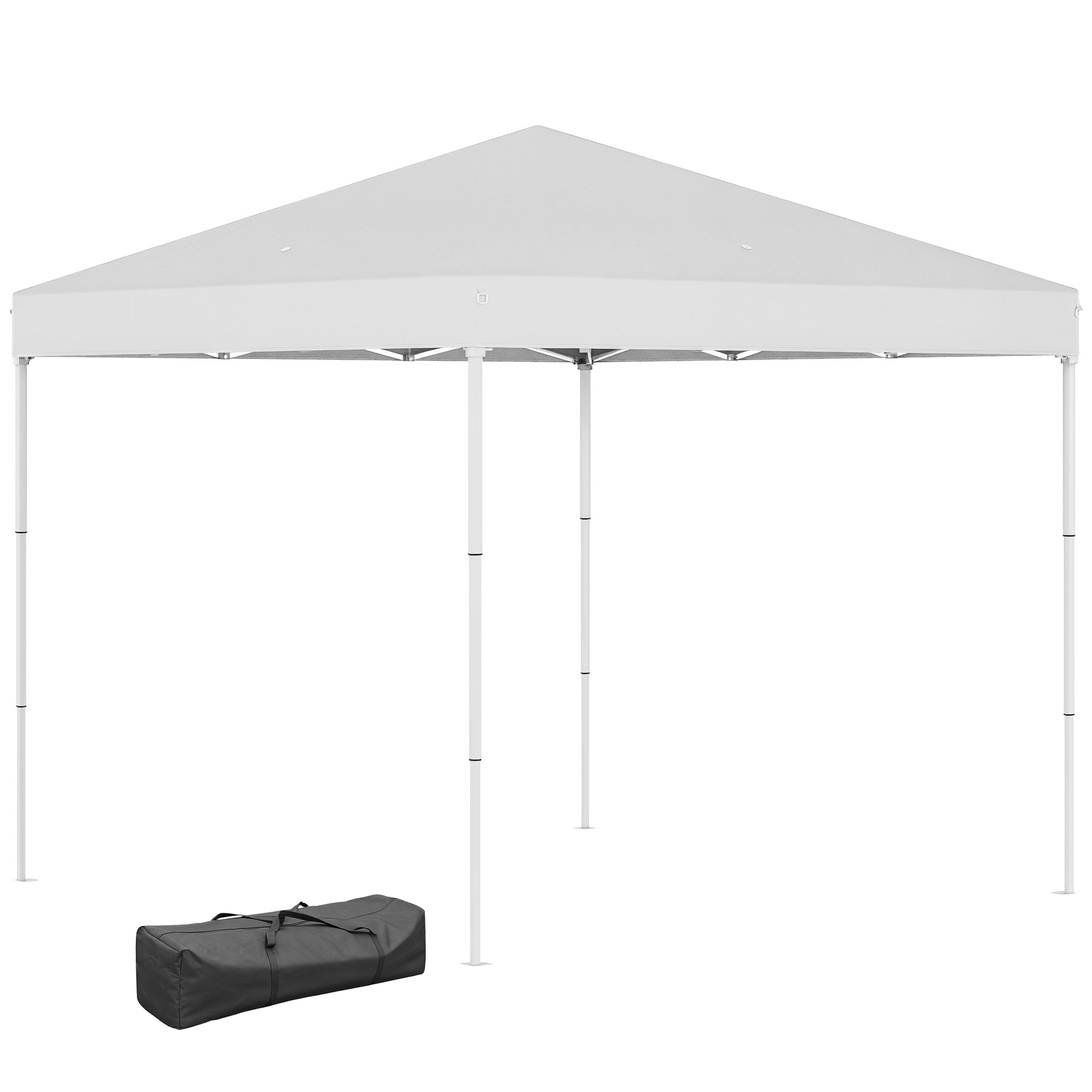 Outsunny Gazebo Pieghevole con 4 Corde e 8 Paletti, Struttura in Acciaio e Tessuto Oxford, 2.45x2.45 m, Bianco Aosom Italy