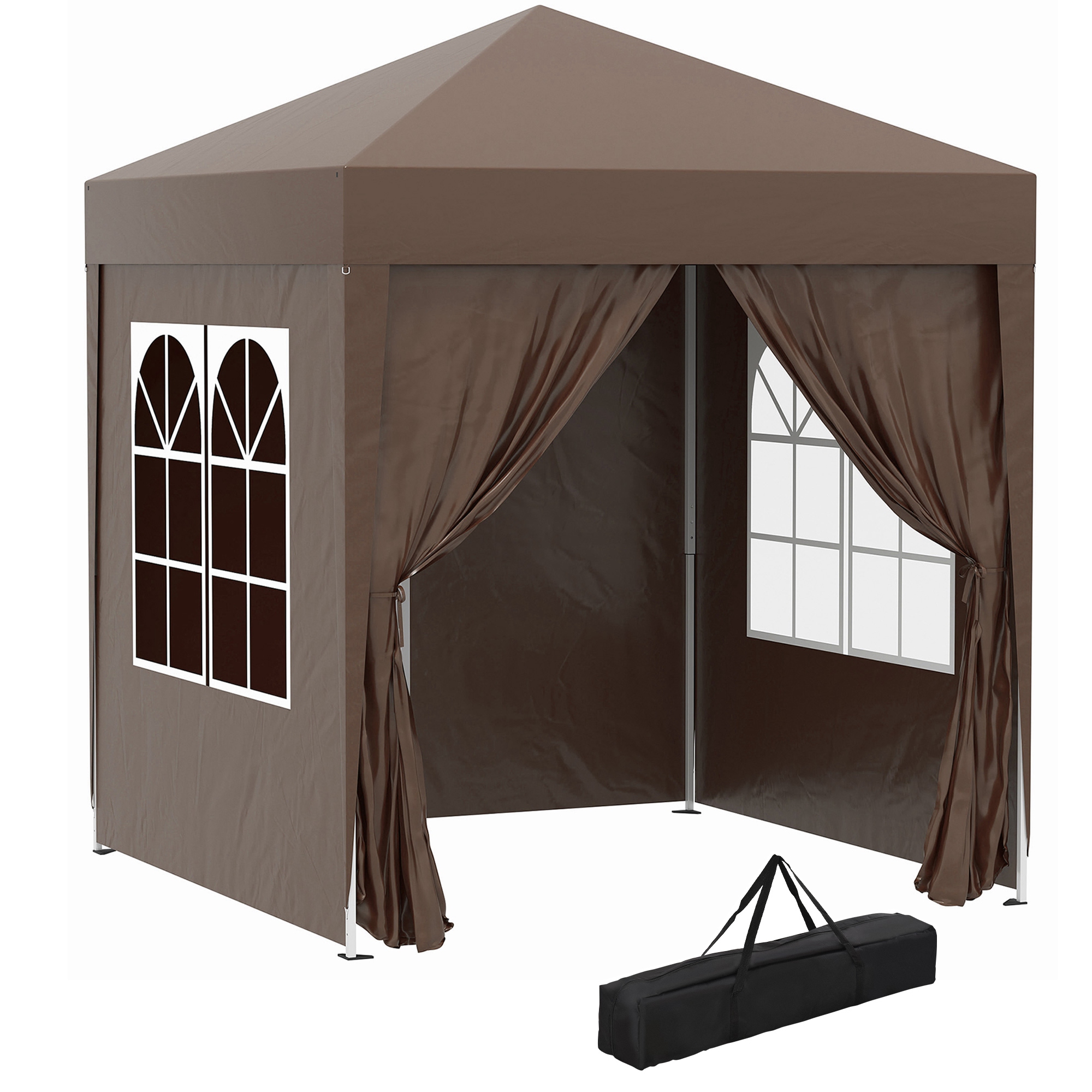 Outsunny Gazebo Pieghevole con 4 Pareti Rimovibili e Borsa da Trasporto, in Metallo e Poliestere, 2x2m, Marrone Aosom Italy