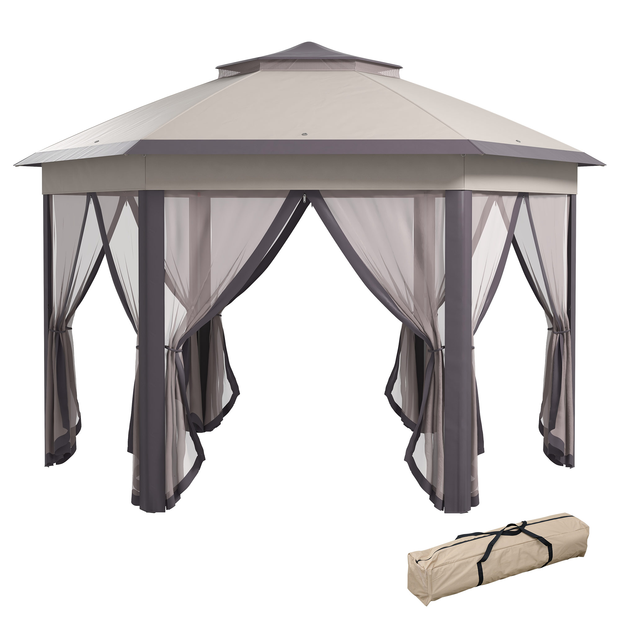Outsunny Gazebo pieghevole da giardino con 6 pareti laterali e borsa da trasporto, per giardino, terrazza, festival, 4x4m, Caffè+Beige Aosom Italy
