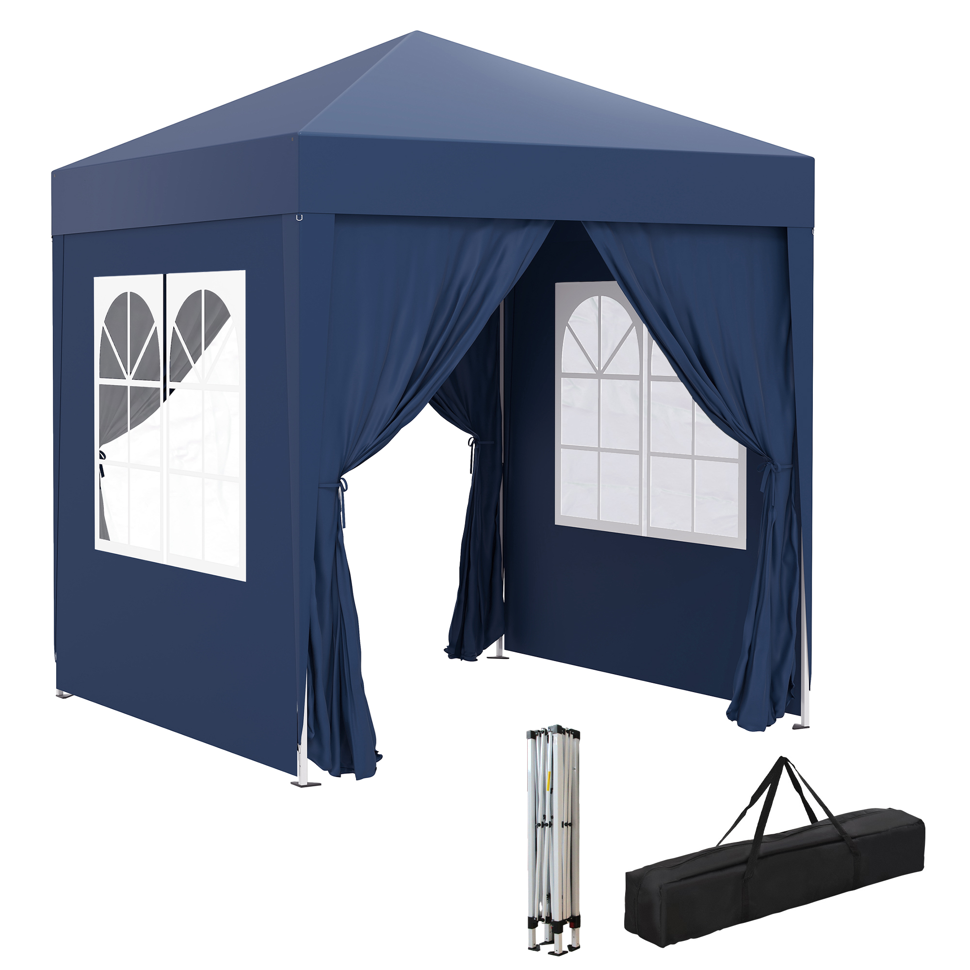 Outsunny Gazebo Pieghevole Pop Up con 4 Pareti Rimovibili in Poliestere e Acciaio, 2x2 m, Blu Aosom Italy Outsunny Gazebo Pieghevole Pop Up con 4 Pareti Rimovibili in Poliestere e Acciaio, 2x2 m, Blu Aosom Italy