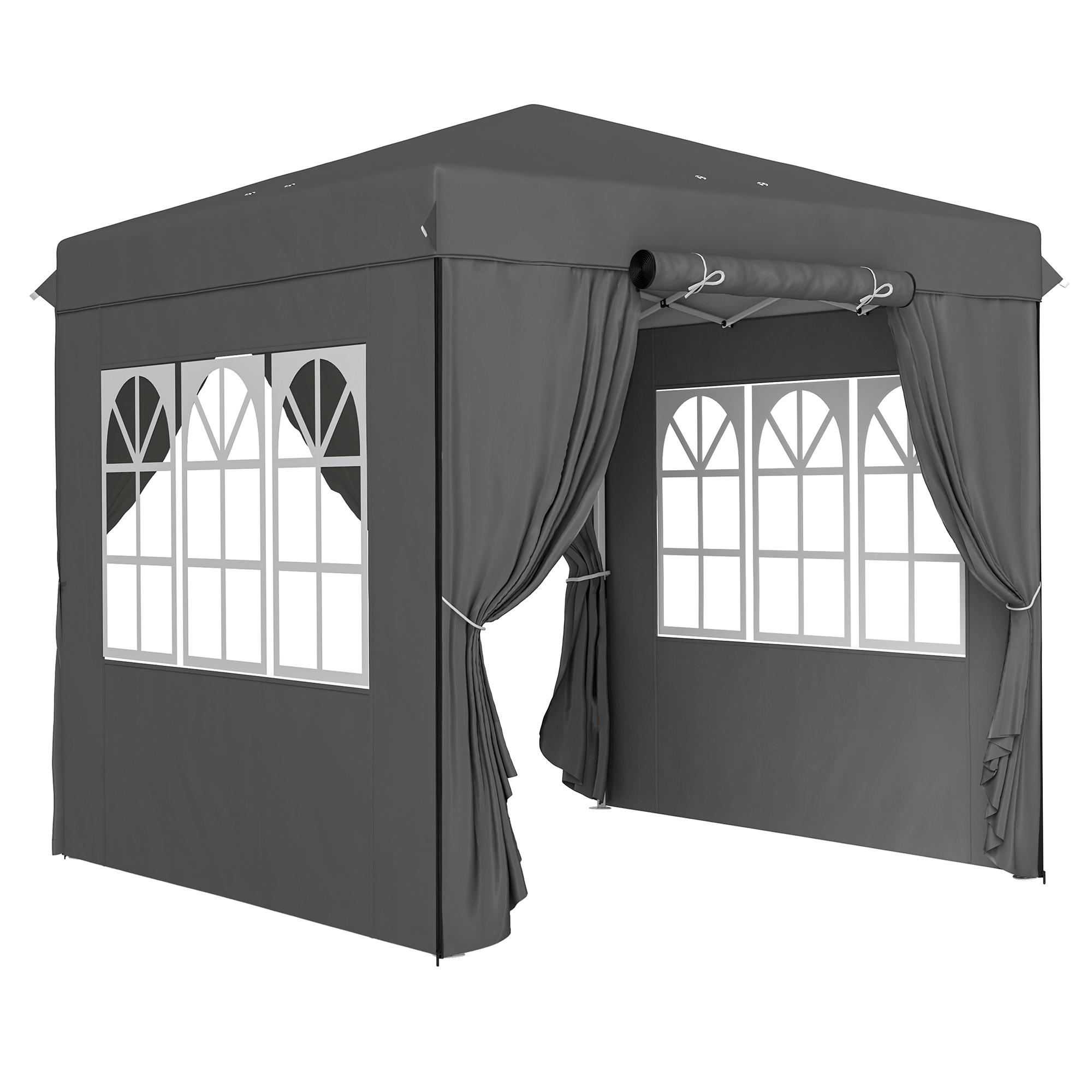 Outsunny Gazebo pop-up 2,5 x 2,5 m con pareti laterali e borsa da trasporto, gazebo da giardino regolabile in altezza UPF50+, Grigio scuro Aosom Italy