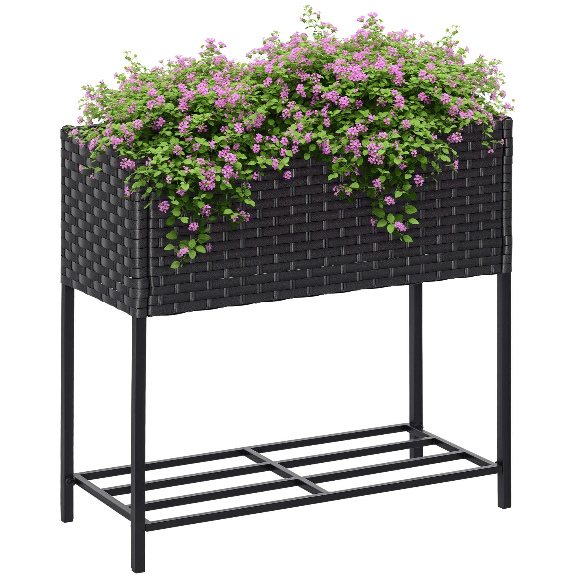 Outsunny Giardino Rialzato, Fioriera Effetto Vimini con Ripiano, Esterni e Interni, Grigio (70cm x 30cm x 72cm) Outsunny Giardino Rialzato, Fioriera Effetto Vimini con Ripiano, Esterni e Interni, Grigio (70cm x 30cm x 72cm)