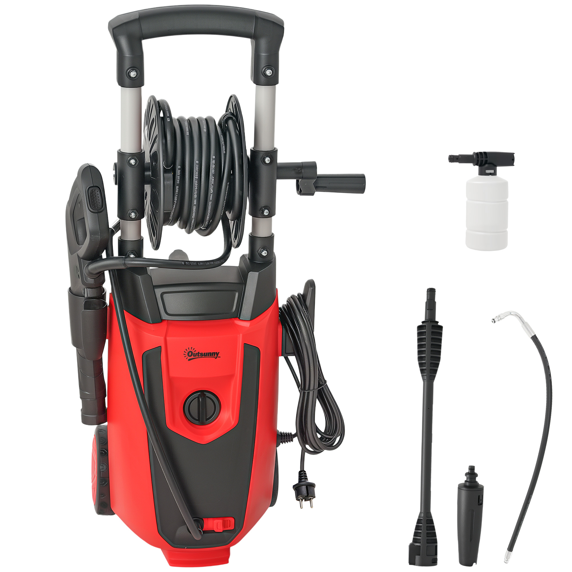 Outsunny Idropulitrice ad Alta Pressione 1800W con Accessori Angolo Regolabile e Arresto Automatico 30x27,5x76 cm Rosso e Nero Aosom Italy Outsunny Idropulitrice ad Alta Pressione 1800W con Accessori Angolo Regolabile e Arresto Automatico 30x27,5x76 cm Rosso e Nero Aosom Italy