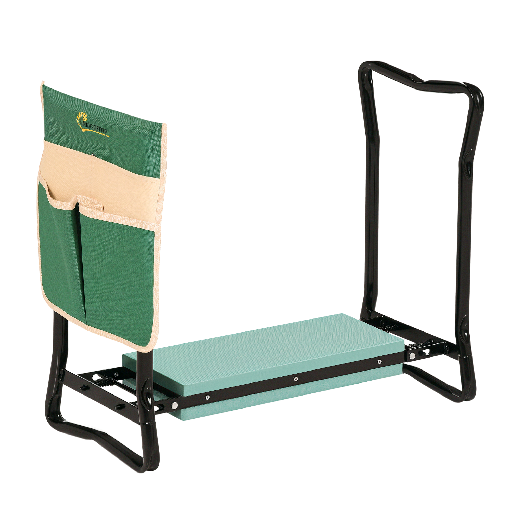 Outsunny Inginocchiatoio Panca da Giardino Pieghevole 2 in 1, Cuscini in EVA e Borsa Portaoggetti, Colore: Verde e Nero