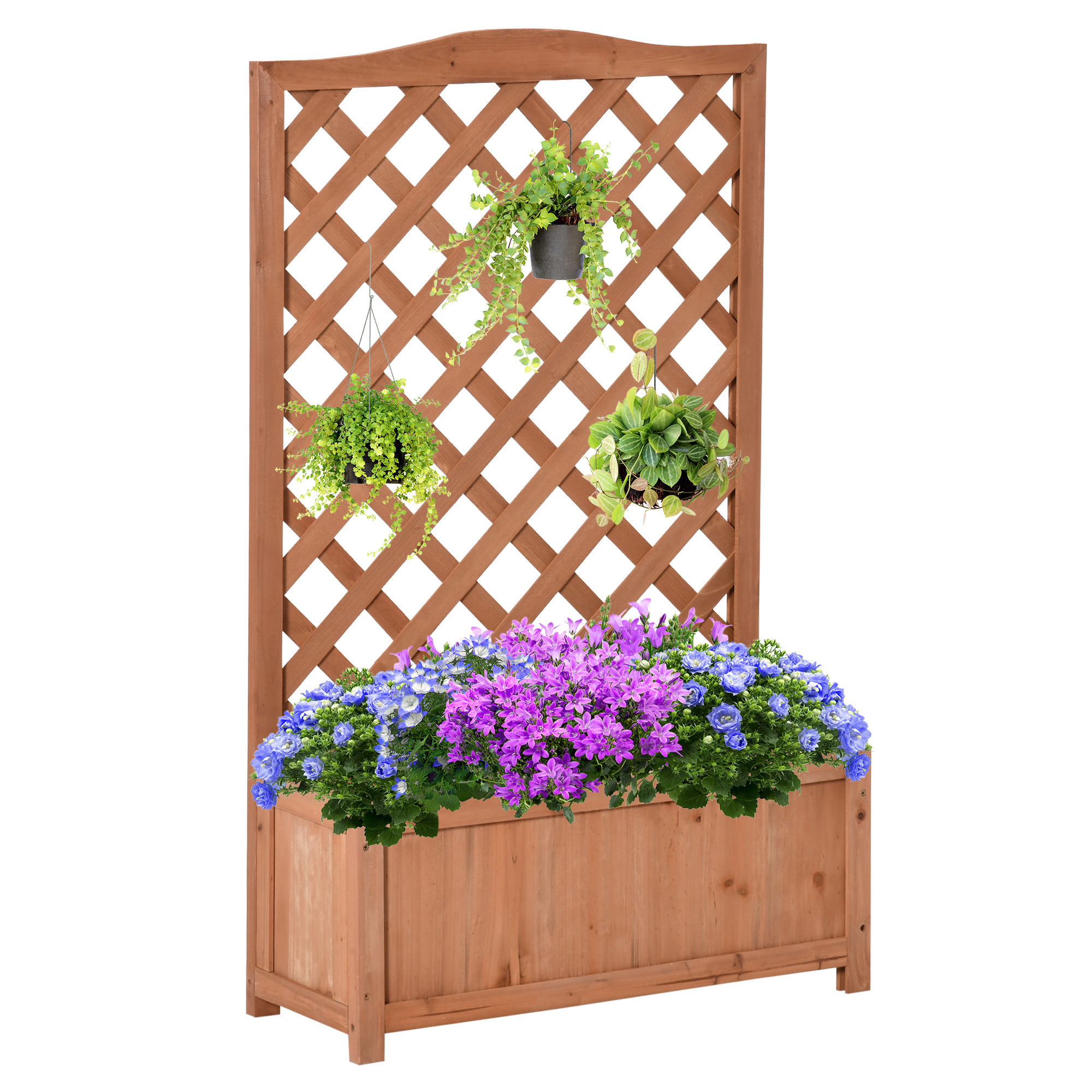Outsunny Jardinière con Griglia - vaso per Fiori - dim. 70L x 28P x 117H cm - Fondo a Doghe - Legno Abete pre-olio