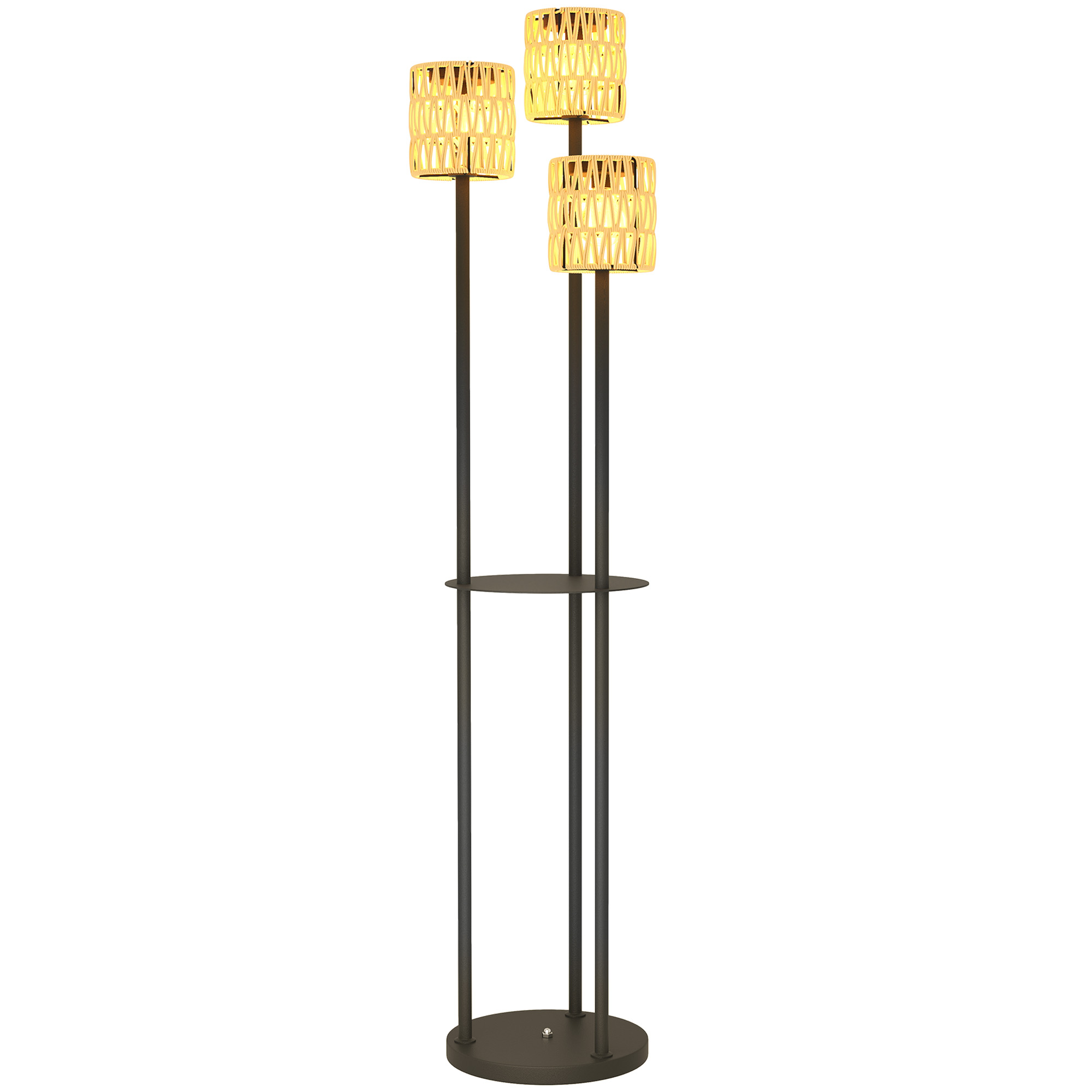 Outsunny Lampada da Esterno Solare in stile Boho con Ripiano Centrale, in Rattan PE e Acciaio, Ø37x144 cm, Nero e Giallo