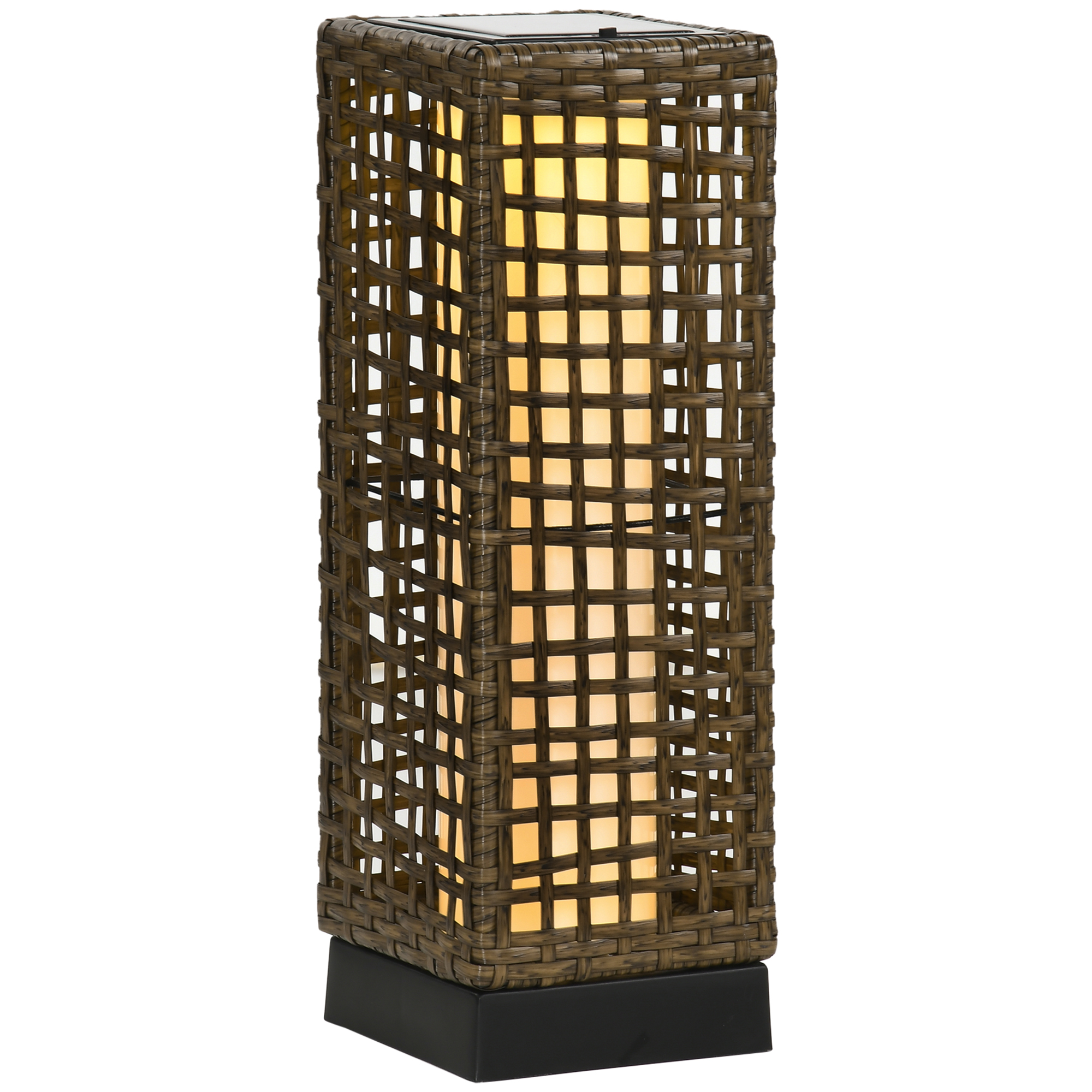 Outsunny Lampada Solare da Giardino con Pannello di Ricarica, in Acciaio e Rattan, 15.5x15.5x46 cm, Nero e Marrone Aosom