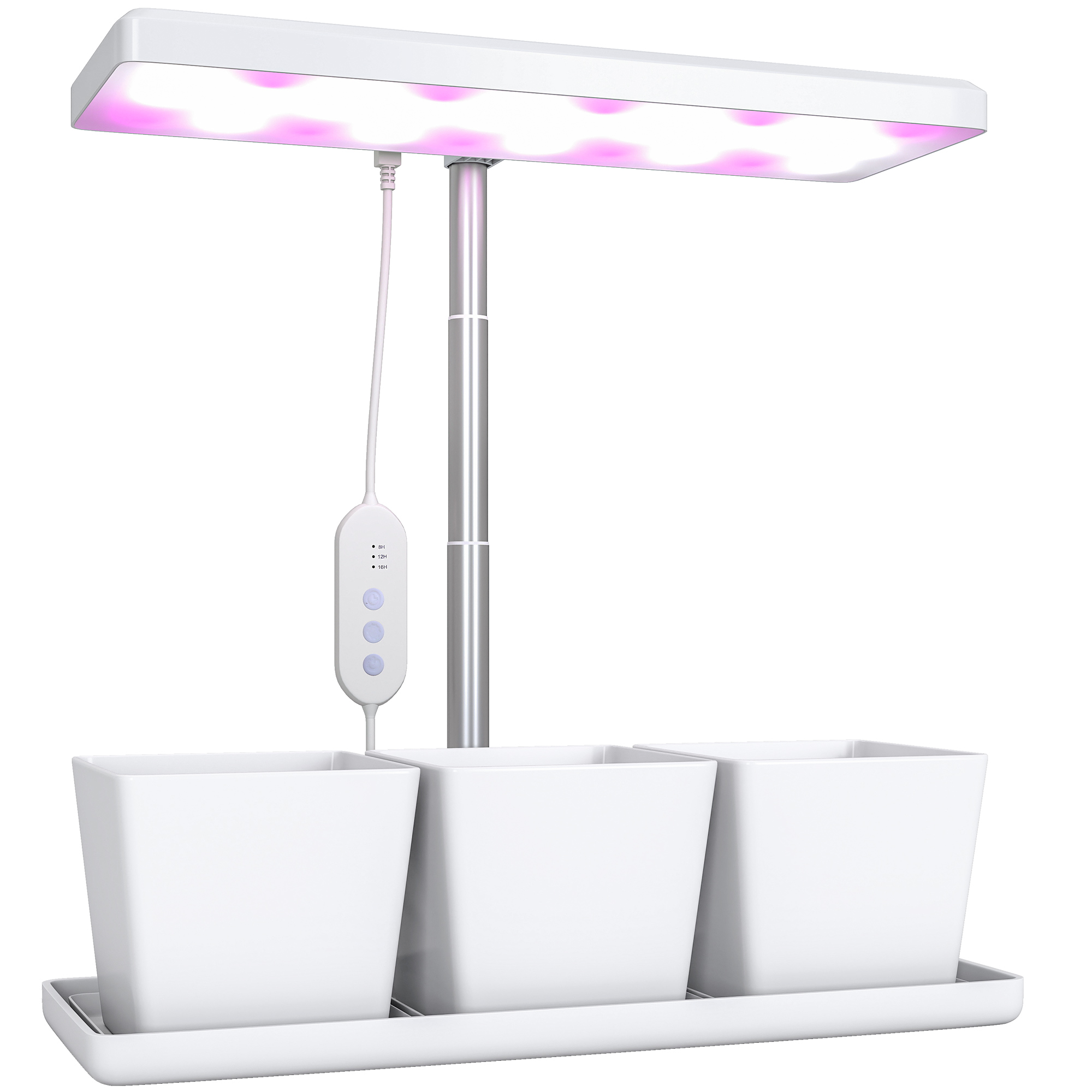 Outsunny Lampade per Pianta da 30 Luci LED con 3 Vasi, Timer e Illuminazione Regolabile, 31.8x13.4x18.6-35.6 cm, Bianco Aosom Italy