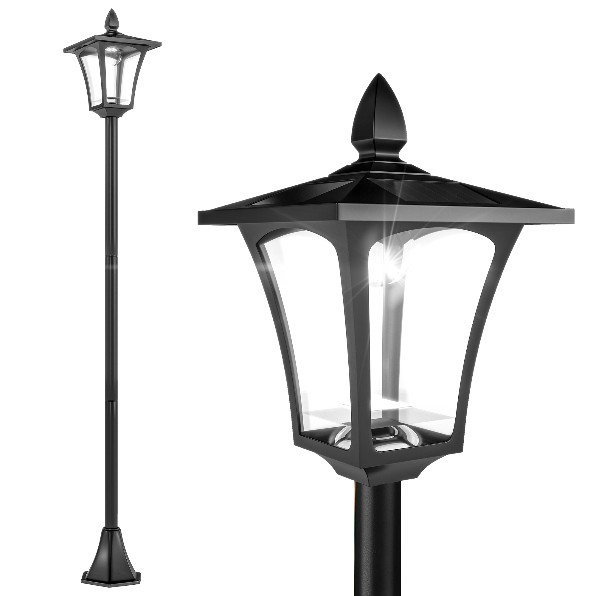 Outsunny Lampione da Giardino 160cm con Luci LED ad Energia Solare, Impermeabilità IP44, Illuminazione Automatica, in Acciaio, Nero Aosom