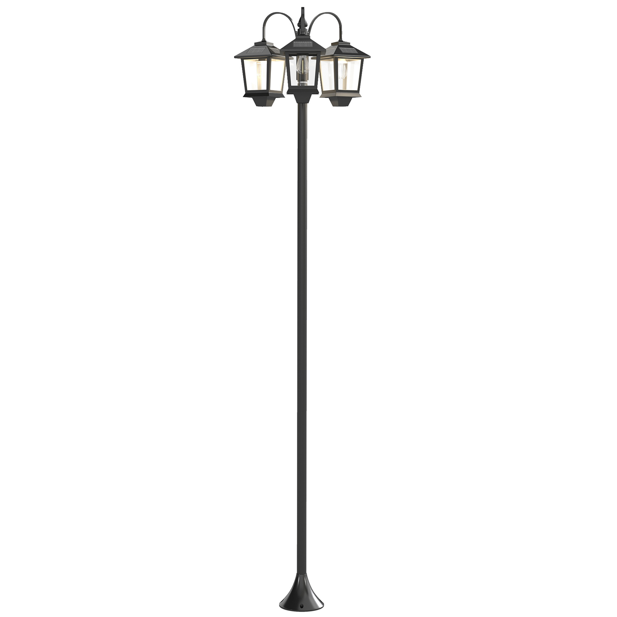 Outsunny Lampione solare da esterno a 3 teste, lampione da giardino, illuminazione LED, sensore automatico crepuscolo-alba, nero Aosom Italy