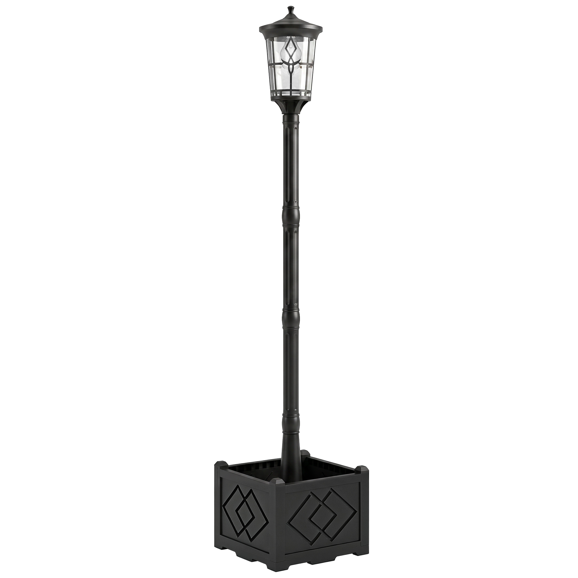 Outsunny Lampione Solare da Giardino con Vaso 2 Modalità di Luminosità Automatico, 41.5x41.5x202.5 cm, Nero Aosom Italy