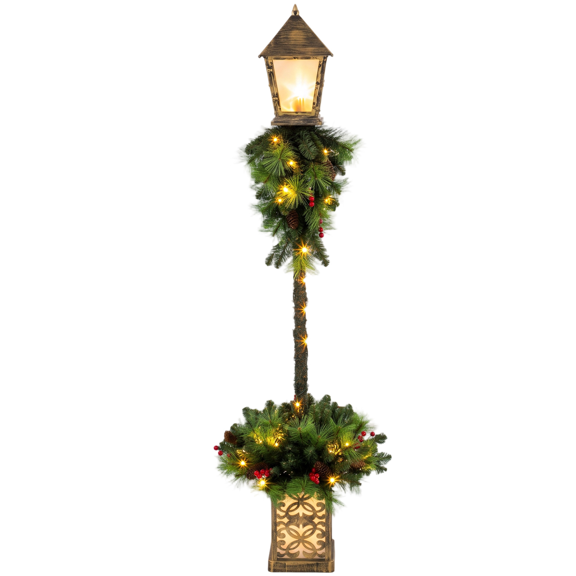 Outsunny Lanterna natalizia da esterno con 50 LED bianco caldo, 159 punte in PVC e bacche rosse Aosom Italy