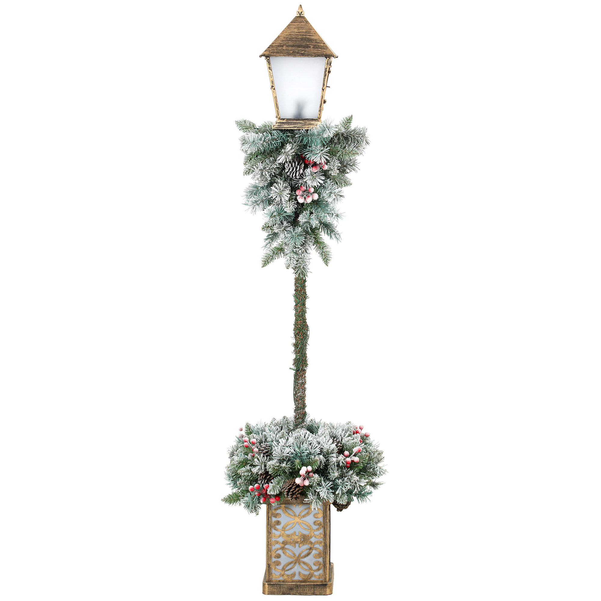 Outsunny Lanterna natalizia da esterno con LED, punte innevate, bacche rosse e pigne Aosom Italy