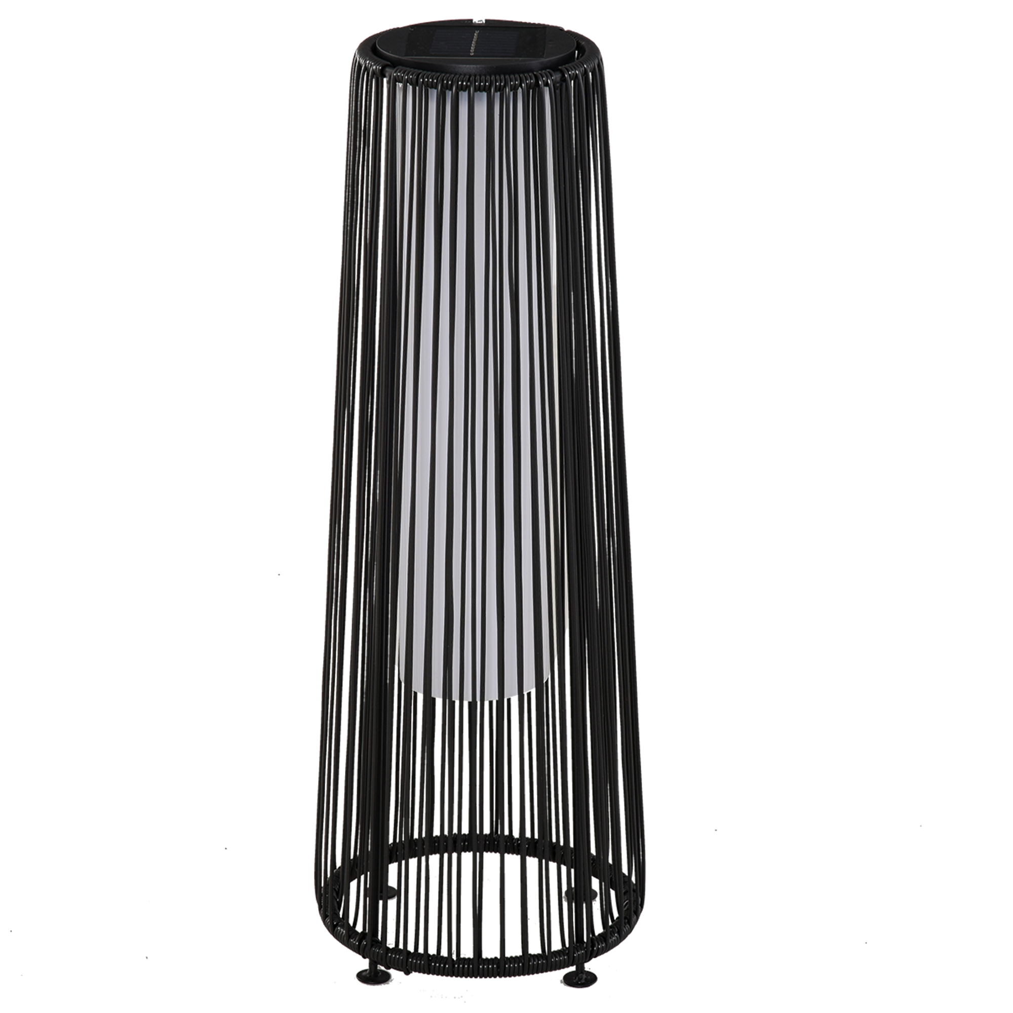Outsunny Lanterna Solare da Giardino LED con Pannello di Ricarica in Rattan e Metallo , Ø21.5x61cm, Nero Aosom