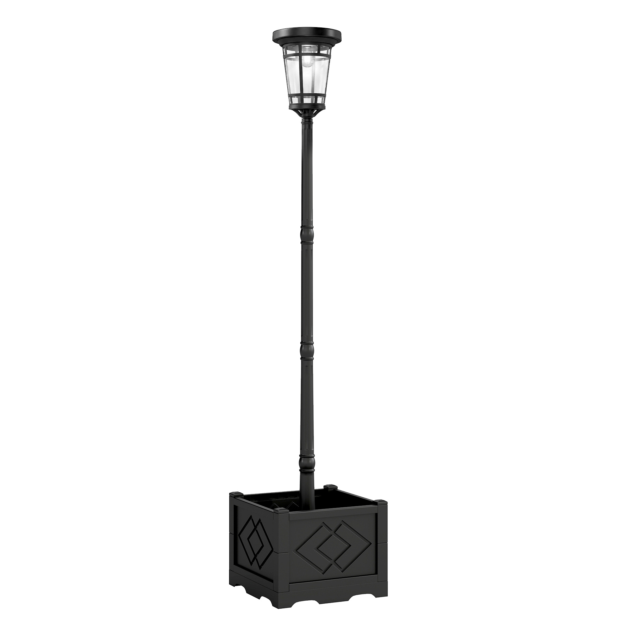 Outsunny Lanterna Solare Lampada da Terra con Vaso 195cm Lanterna da Giardino da Esterno con 2 Livelli di Luminosità Controllo della Luce Interruttore IP44 Aosom Italy
