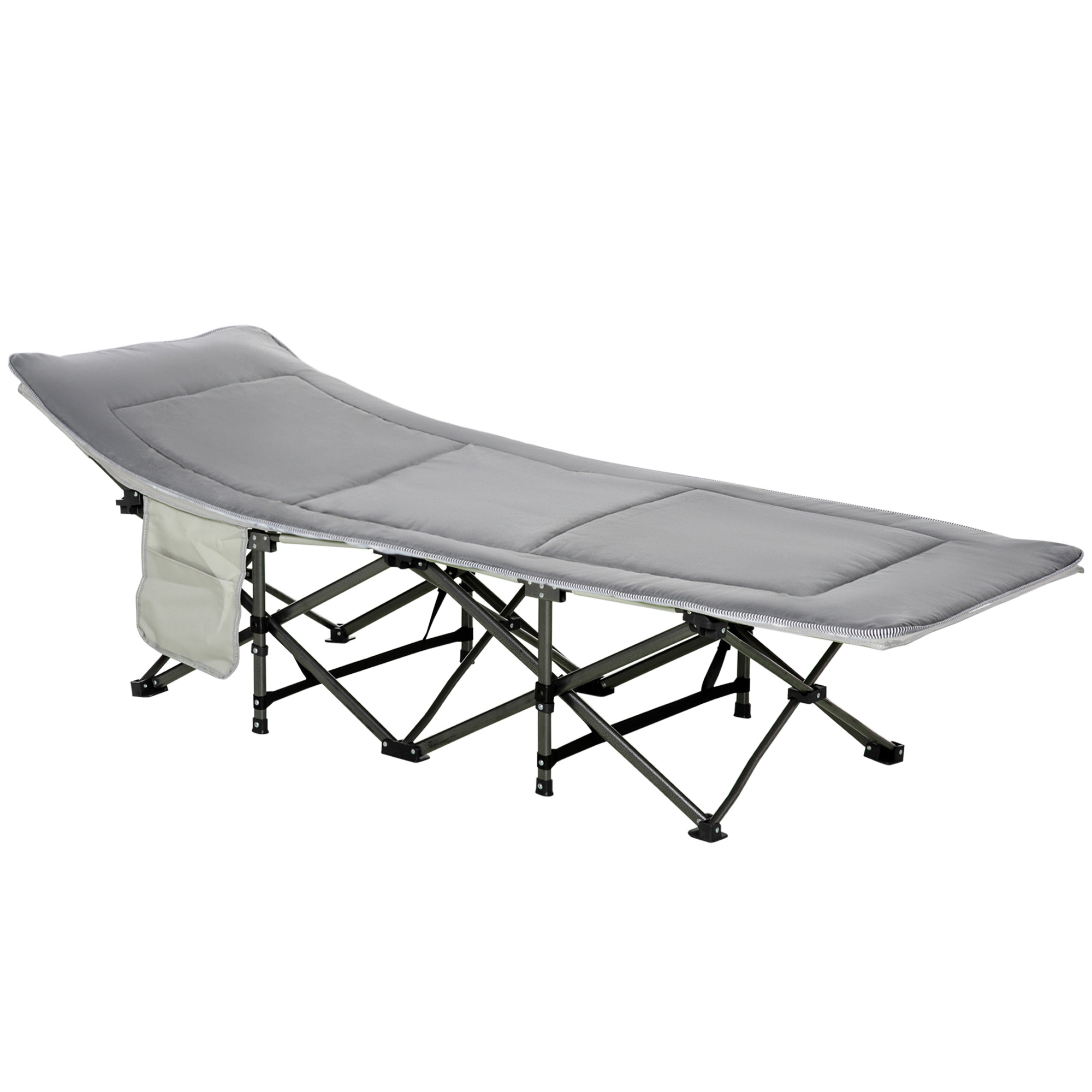 Outsunny Lettino da Campeggio Pieghevole e Imbottito con Tasca Portaoggetti, 188x64.5x53 cm, Grigio chiaro Aosom