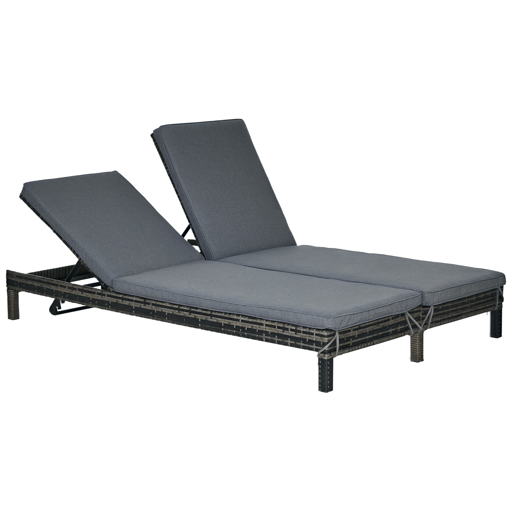 Outsunny Lettino da Giardino a 2 Posti, Sdraio in Acciaio e Rattan, Schienale Regolabile, 196 x 120 x 28cm Grigio Aosom