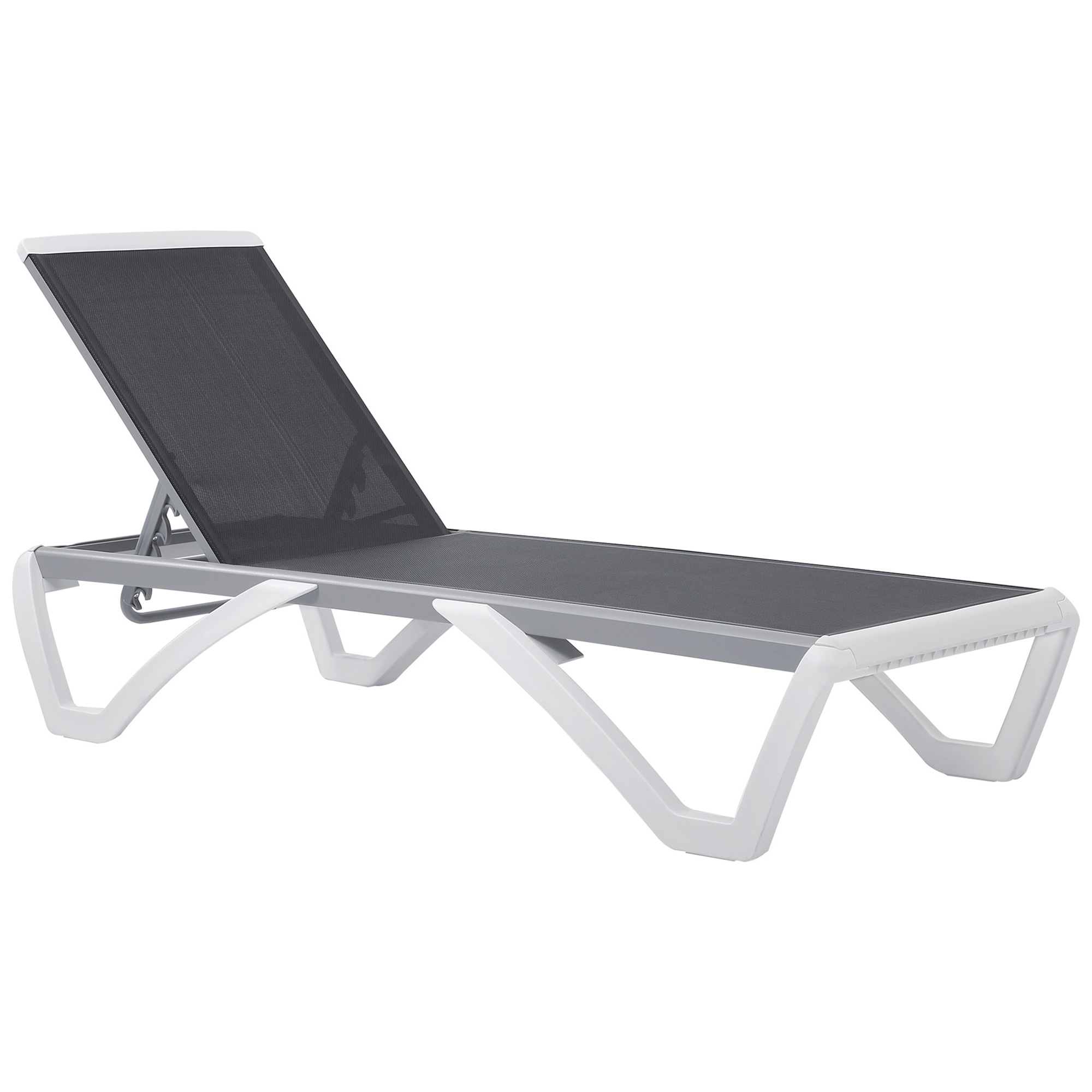 Outsunny Lettino da Giardino con Schienale Reclinabile e Rotelle Posteriori, 195x67.5x33 cm, Grigio e Bianco Aosom