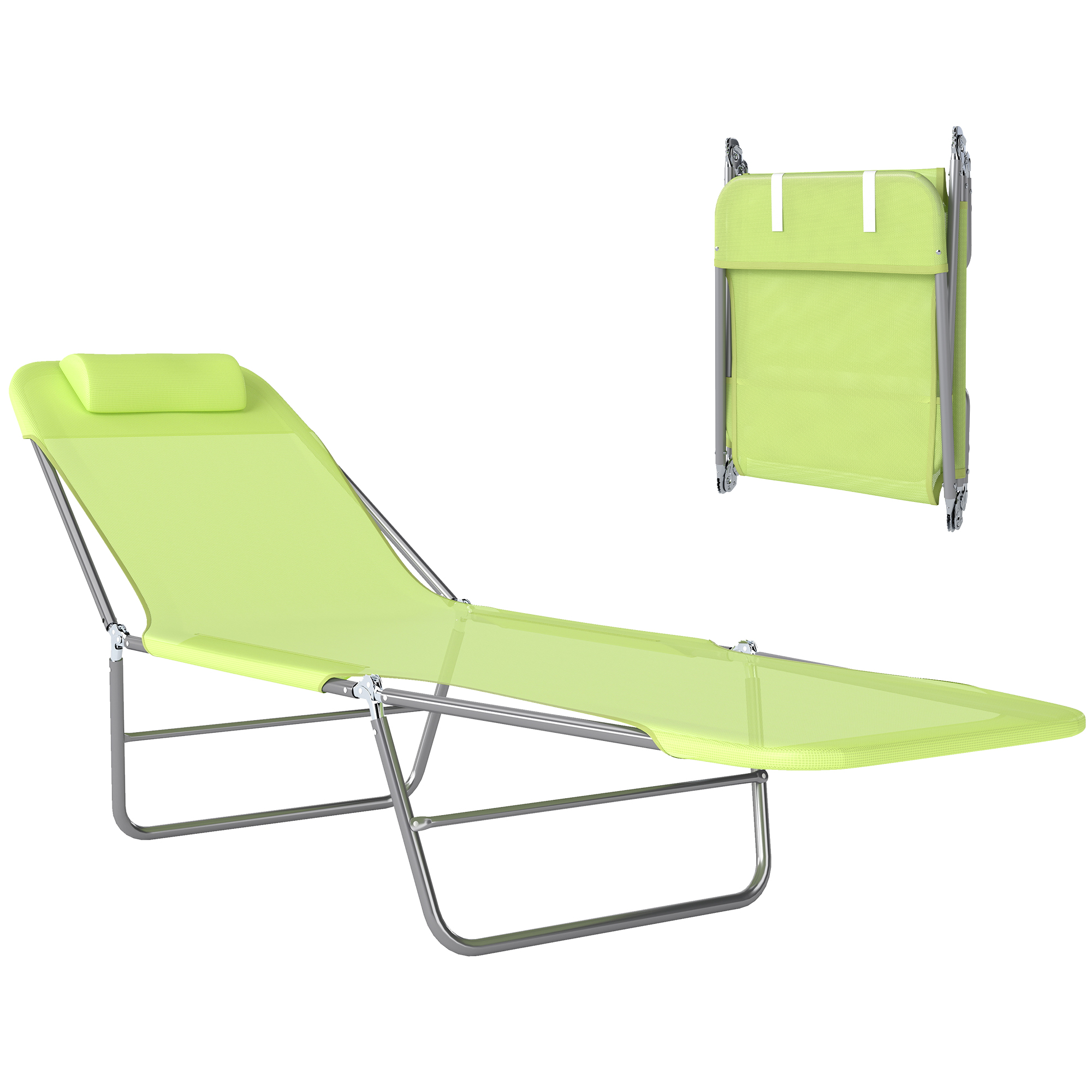 Outsunny Lettino da Giardino Pieghevole, Schienale Reclinabile, Cuscino Incluso, Lettino Prendisole, 182x56x24.5cm, Verde Aosom