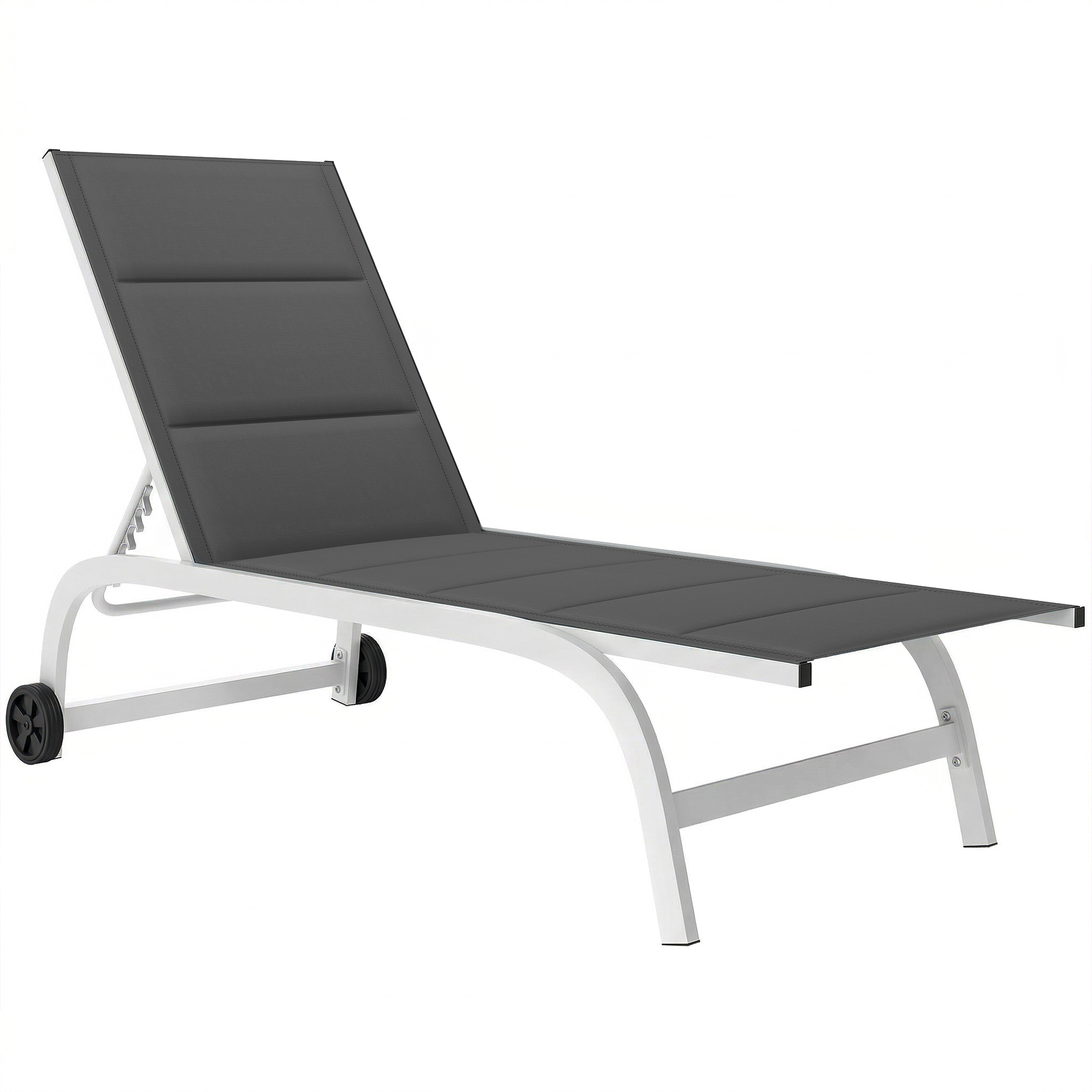 Outsunny Lettino Prendisole da Giardino con Ruote, in Texteline con Telaio in Alluminio, Grigio Scuro e Bianco Aosom Italy