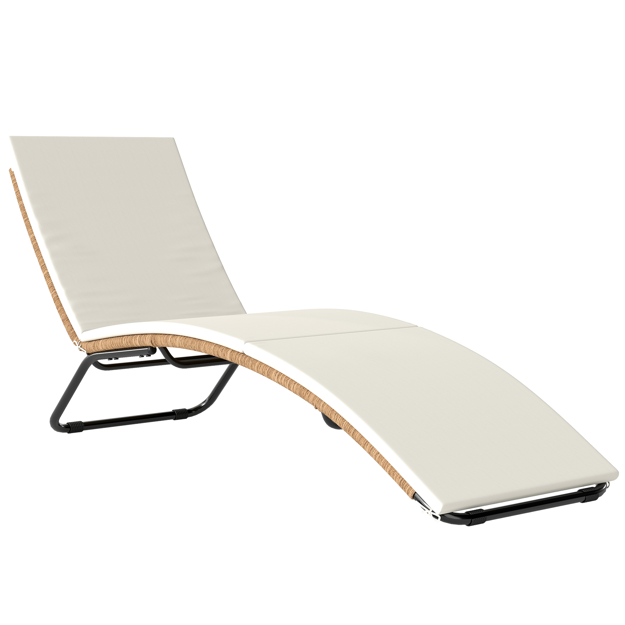 Outsunny Lettino Prendisole in Rattan Forma S con Cuscino, Lettino da Giardino con Struttura in Acciaio, per Patio Spiaggia Piscina Giardino, 175x57x80cm, Crema Aosom Italy