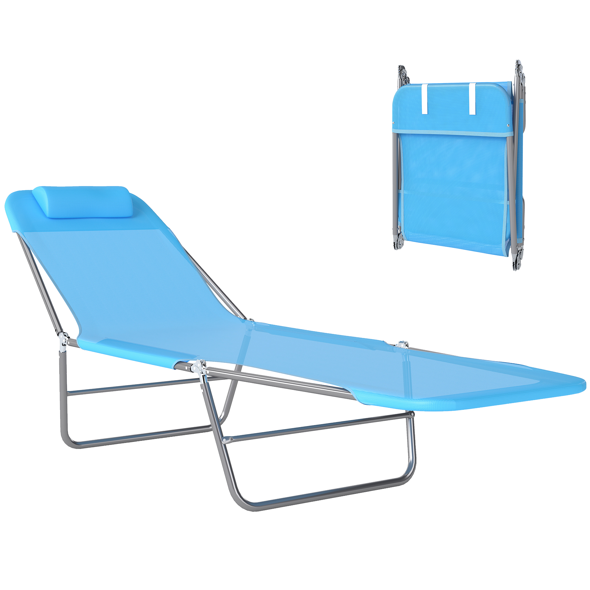 Outsunny Lettino Prendisole Pieghevole con Schienale Reclinabile e Cuscino, 182x56x24.5cm Aosom