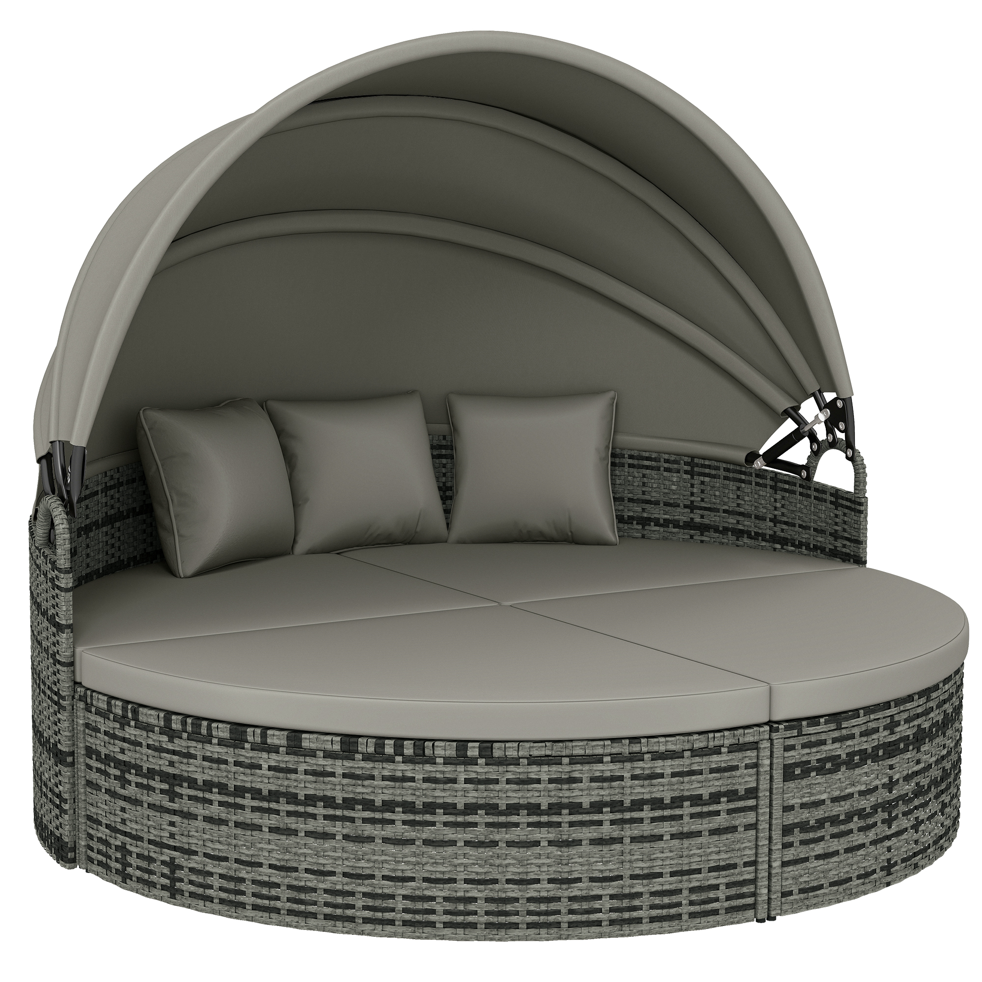 Outsunny Lettino prendisole rotondo, letto da giardino esterno modulabile 3 pz in resina intrecciata con tenda parasole retraibile, grigio chiaro Aosom Italy Outsunny Lettino prendisole rotondo, letto da giardino esterno modulabile 3 pz in resina intrecciata con tenda parasole retraibile, grigio chiaro Aosom Italy