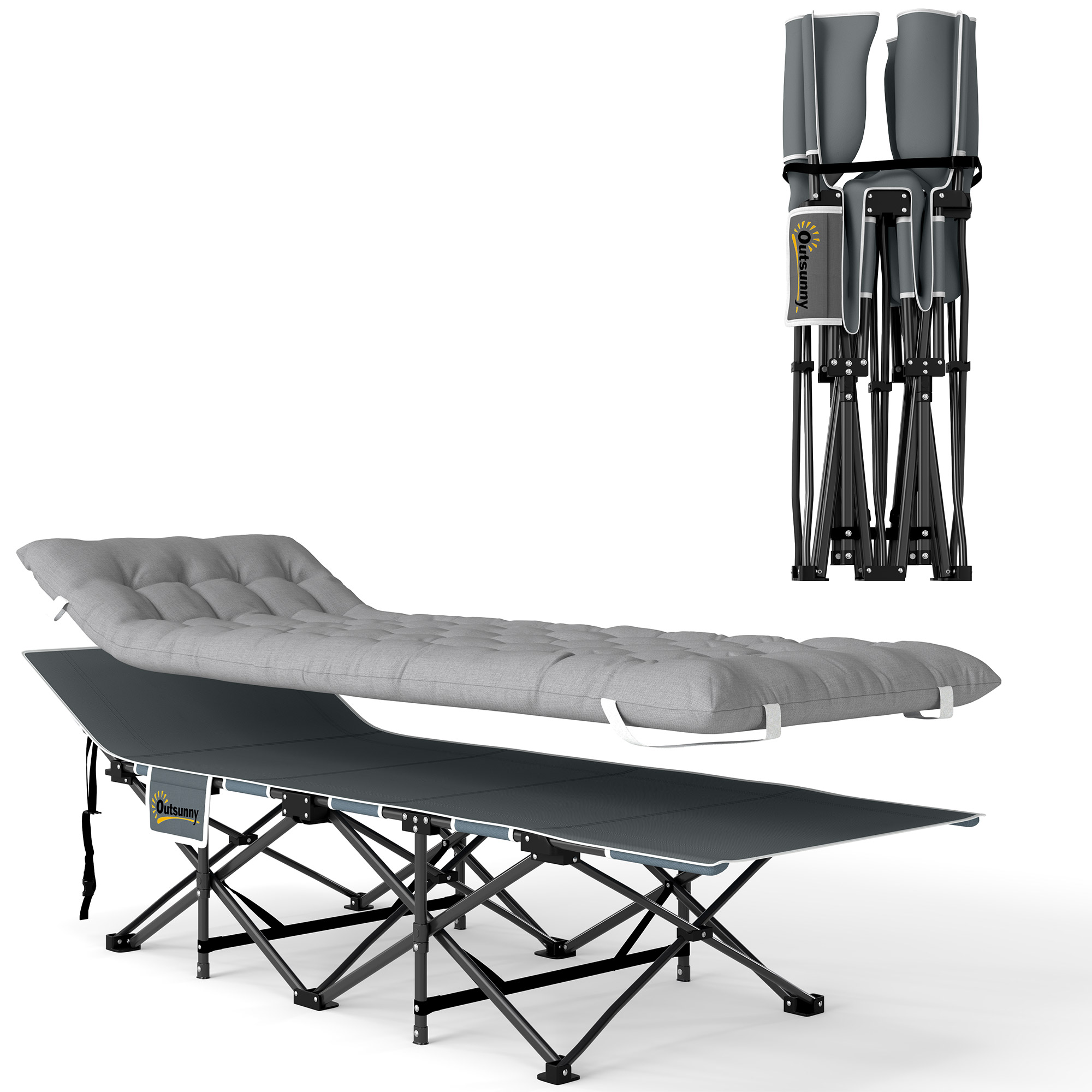 Outsunny Letto da campeggio pieghevole con materasso, letto da campo pieghevole, tasca laterale e sacco integrato, 185 x 68 x 37 cm, grigio chiaro Aosom Italy
