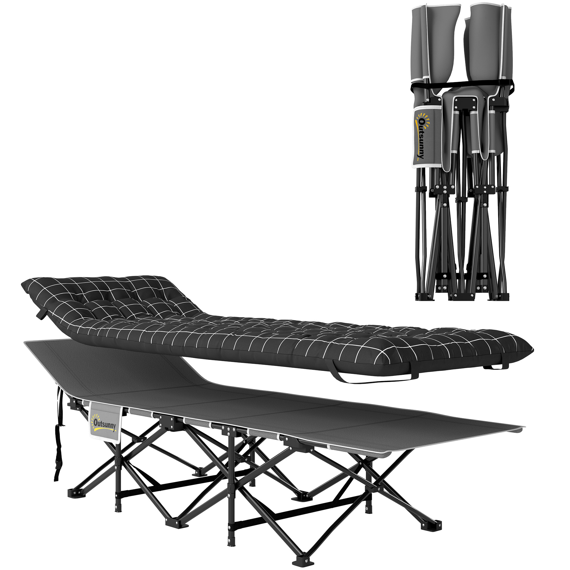 Outsunny Letto da campeggio pieghevole con materasso, tasca laterale e sacca integrata Letto da campo tessuto Oxford 190 x 67 x 37 cm Nero Aosom Italy