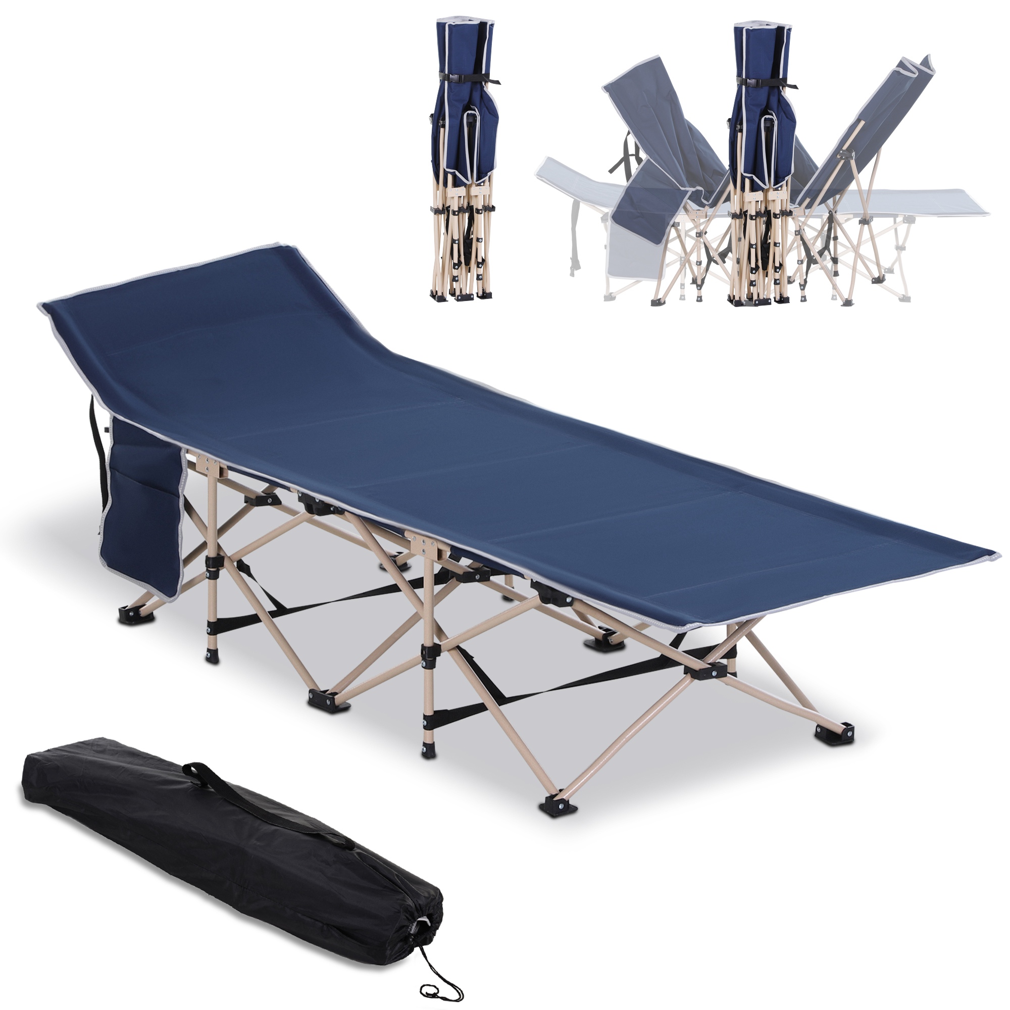 Outsunny Letto da campeggio pieghevole, letto da campeggio struttura in acciaio leggero sacca di trasporto carico max. 150 kg 190 x 68 x 52 cm blu scuro
