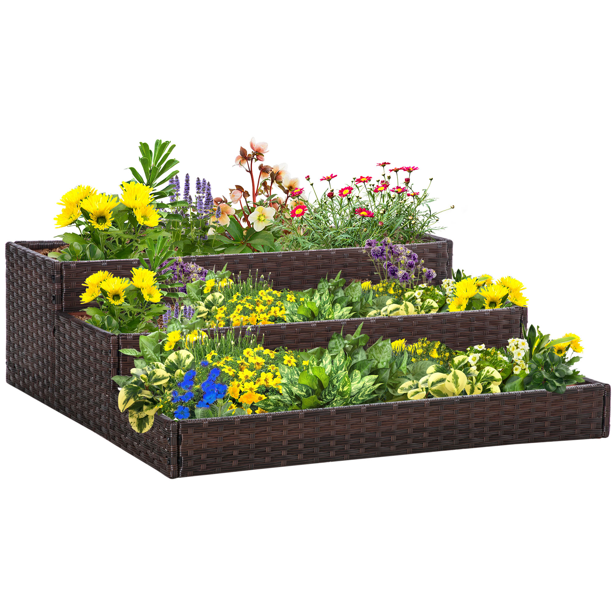 Outsunny Letto Orto Rialzato 3 Livelli in Rattan, Fioriera Senza Fondo, Ideale per Piante, Fiori e Verdure, 120x120x40cm - Grigio Talpa Aosom Outsunny Letto Orto Rialzato 3 Livelli in Rattan, Fioriera Senza Fondo, Ideale per Piante, Fiori e Verdure, 120x120x40cm - Grigio Talpa Aosom