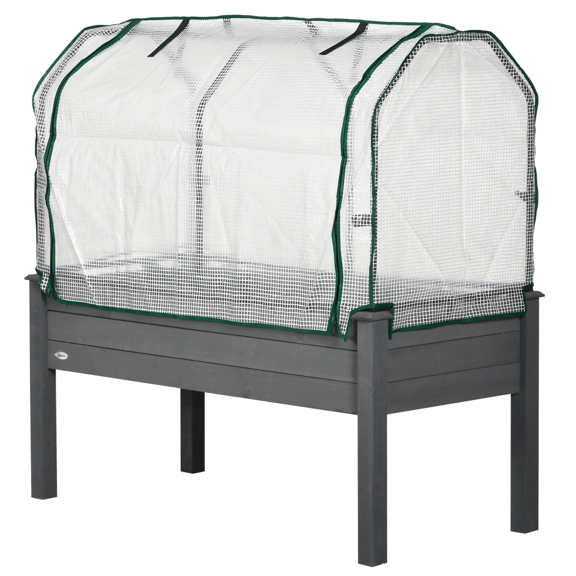 Outsunny Letto per Orto con Serra da Giardino, Portapiante da Esterno in Legno e PE, 121x55x117 cm, Grigio Scuro Aosom Italy