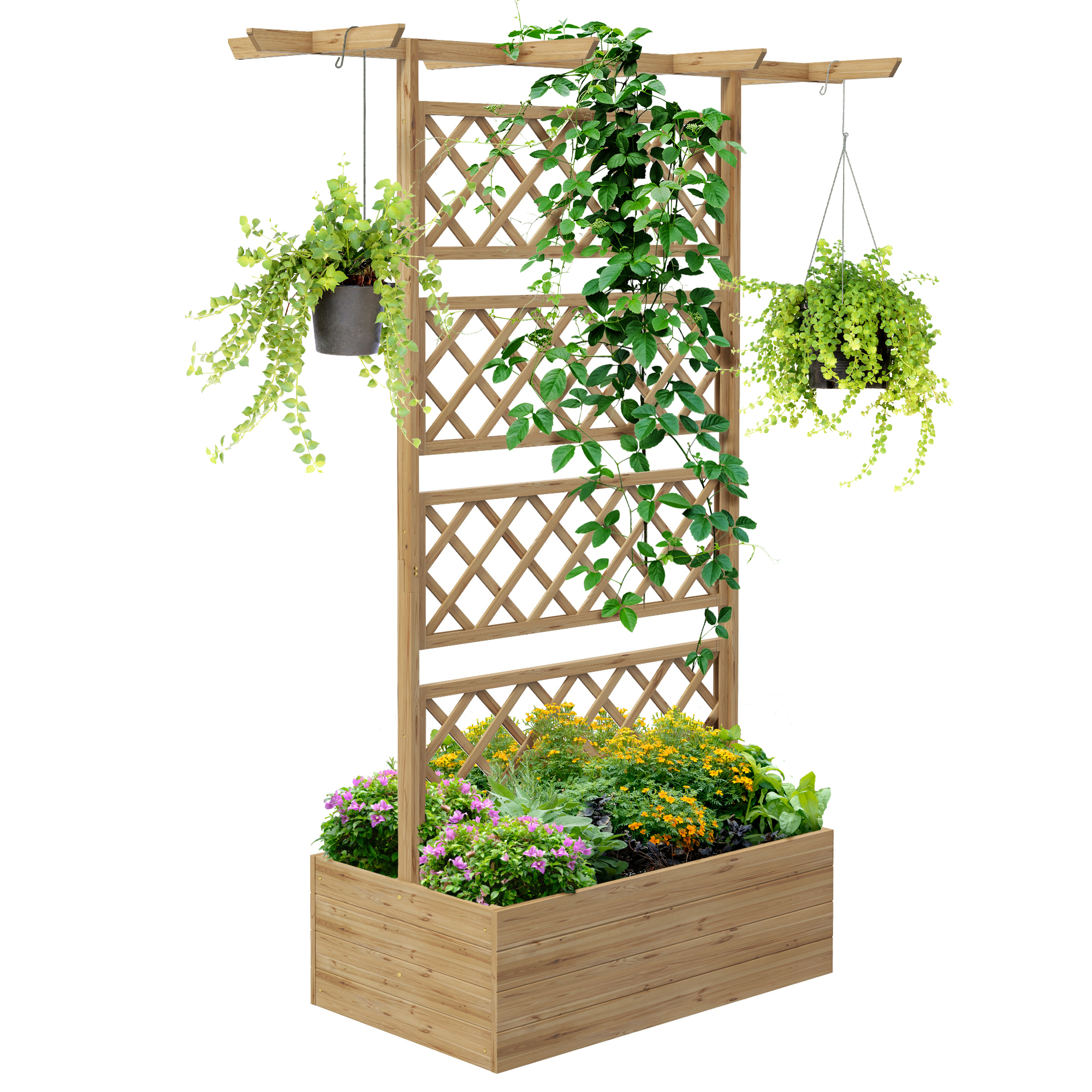 Outsunny Letto per Orto con Traliccio e Pergola per Rampicanti con Fondo Aperto, 160x55x183cm, Legno Naturale Aosom