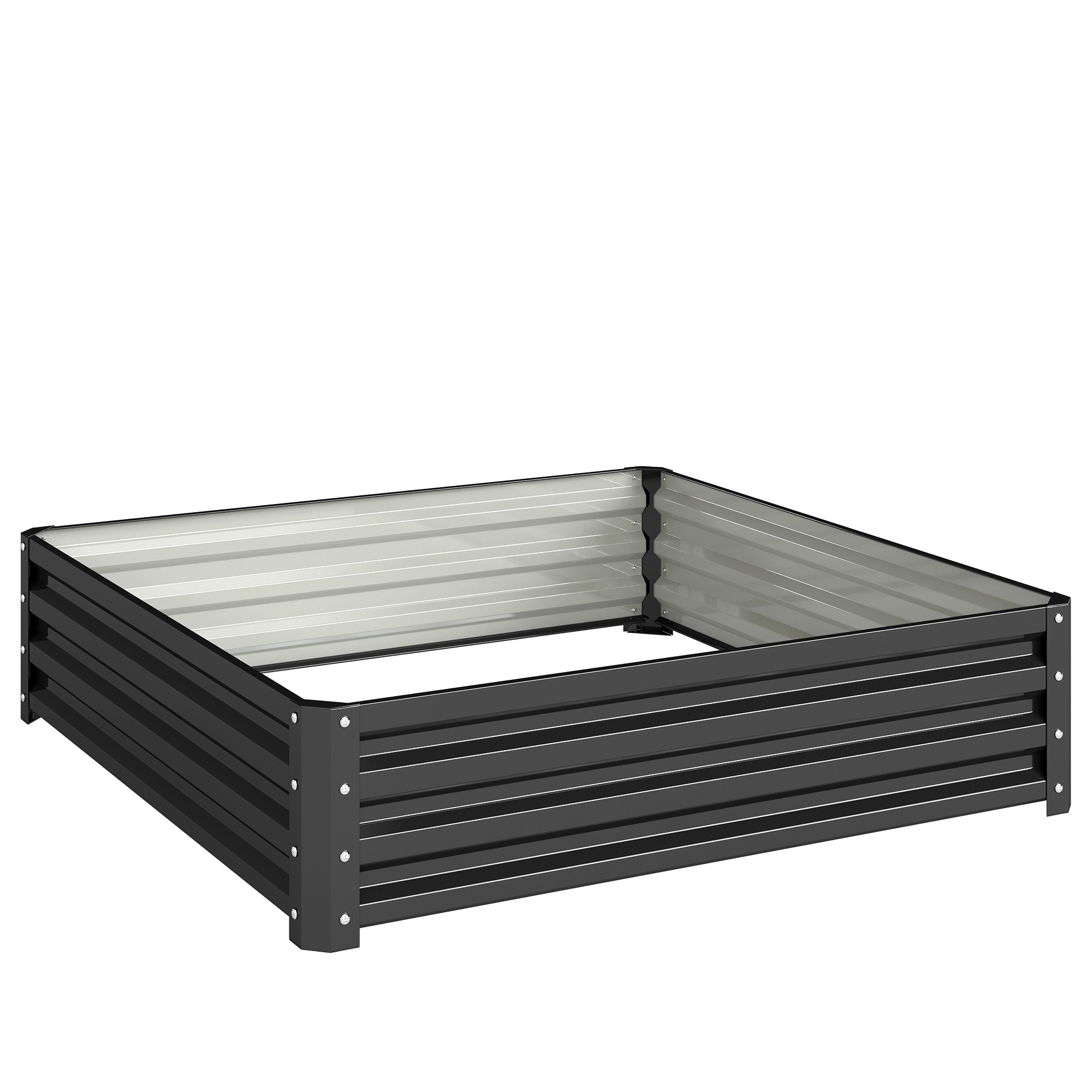 Outsunny Letto per Orto Rialzato a Fondo Aperto con Rivestimento, in Acciaio Zincato, 120x120x30 cm, Grigio Aosom