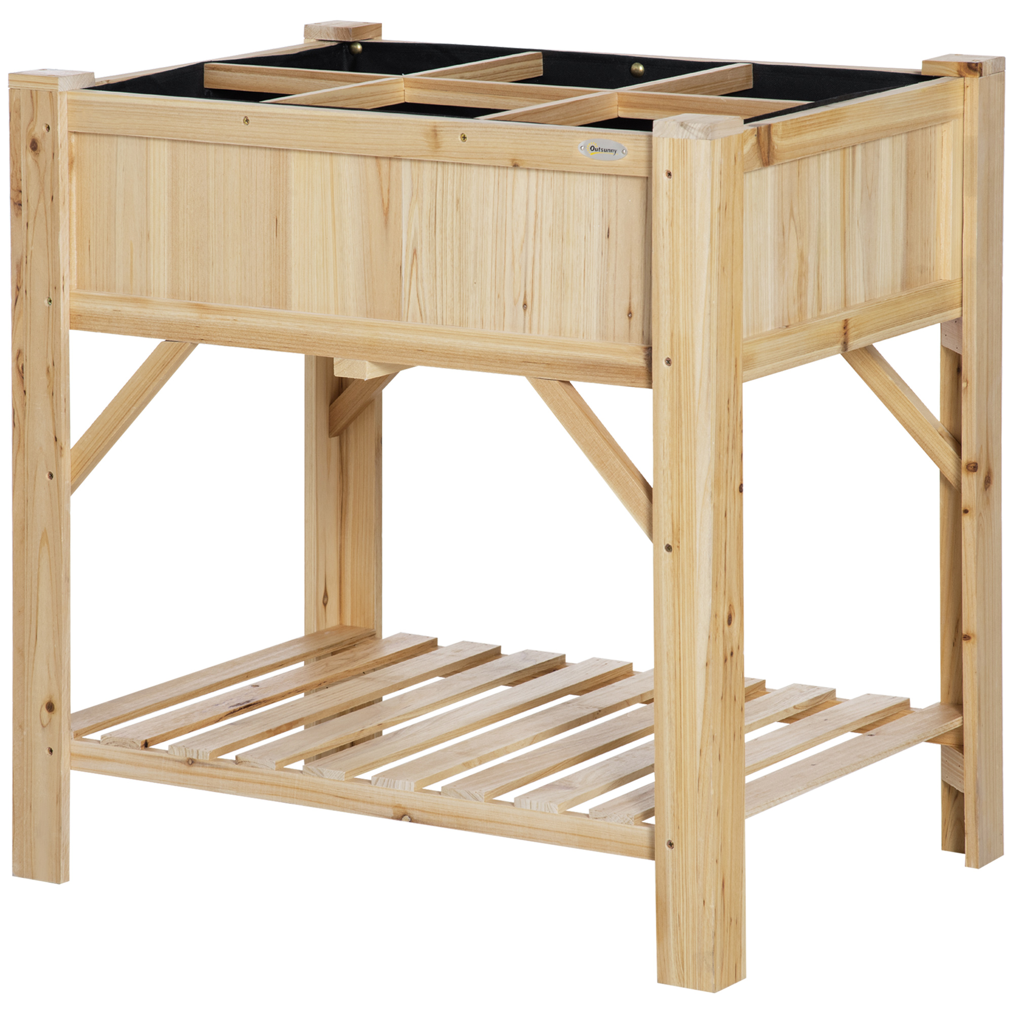 Outsunny Letto per Orto Rialzato con 6 Scomparti, Fioriera da Esterno Portapiante in Legno di Abete, 78.5x58x81cm Aosom