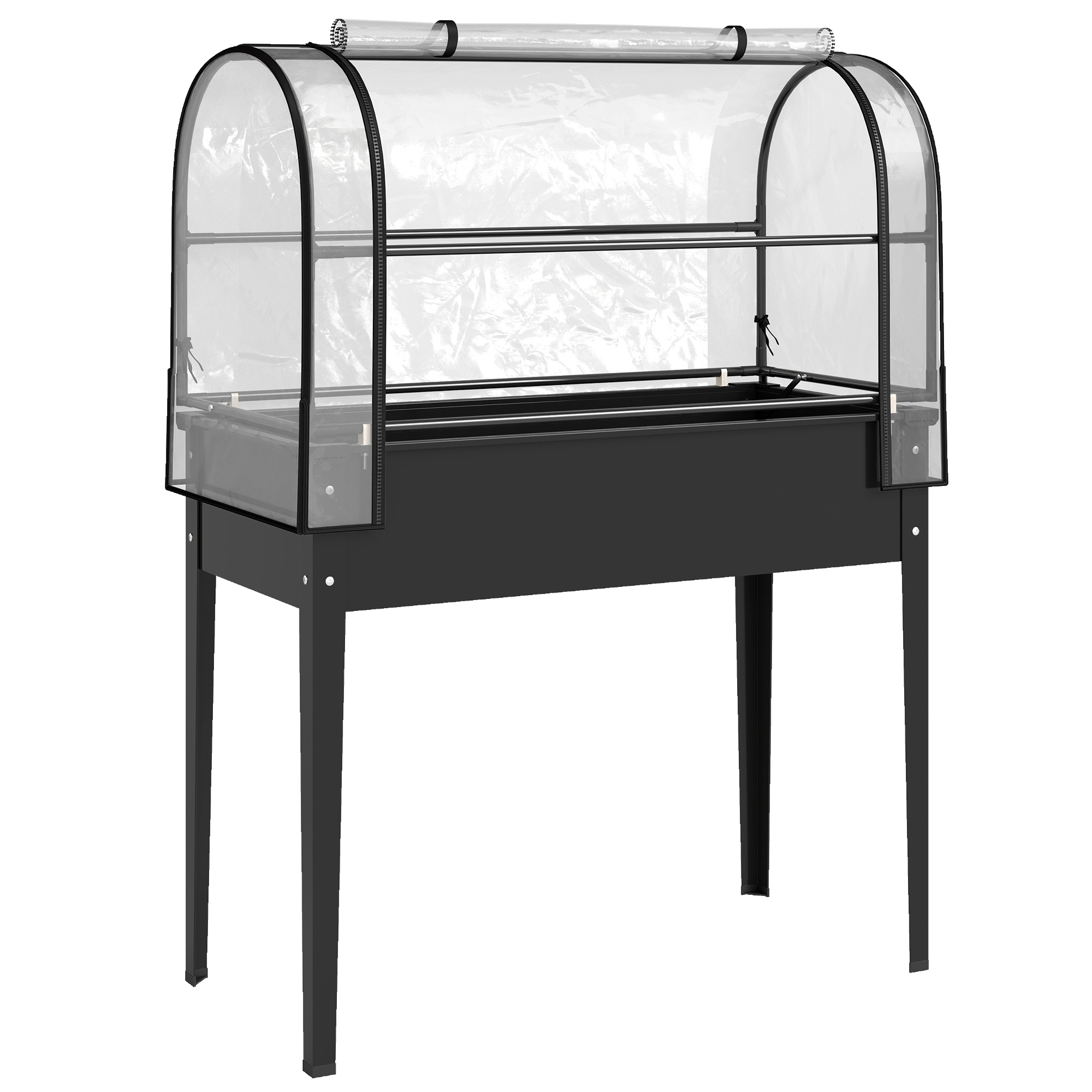 Outsunny Letto per Orto Rialzato con Serra Copertura Protezione, Fioriera da Esterno Rialzata in Metallo con Foro di Drenaggio, per Piante, Fiori, Verdure, Giardino Terrazza Balcone, Nero Aosom Italy