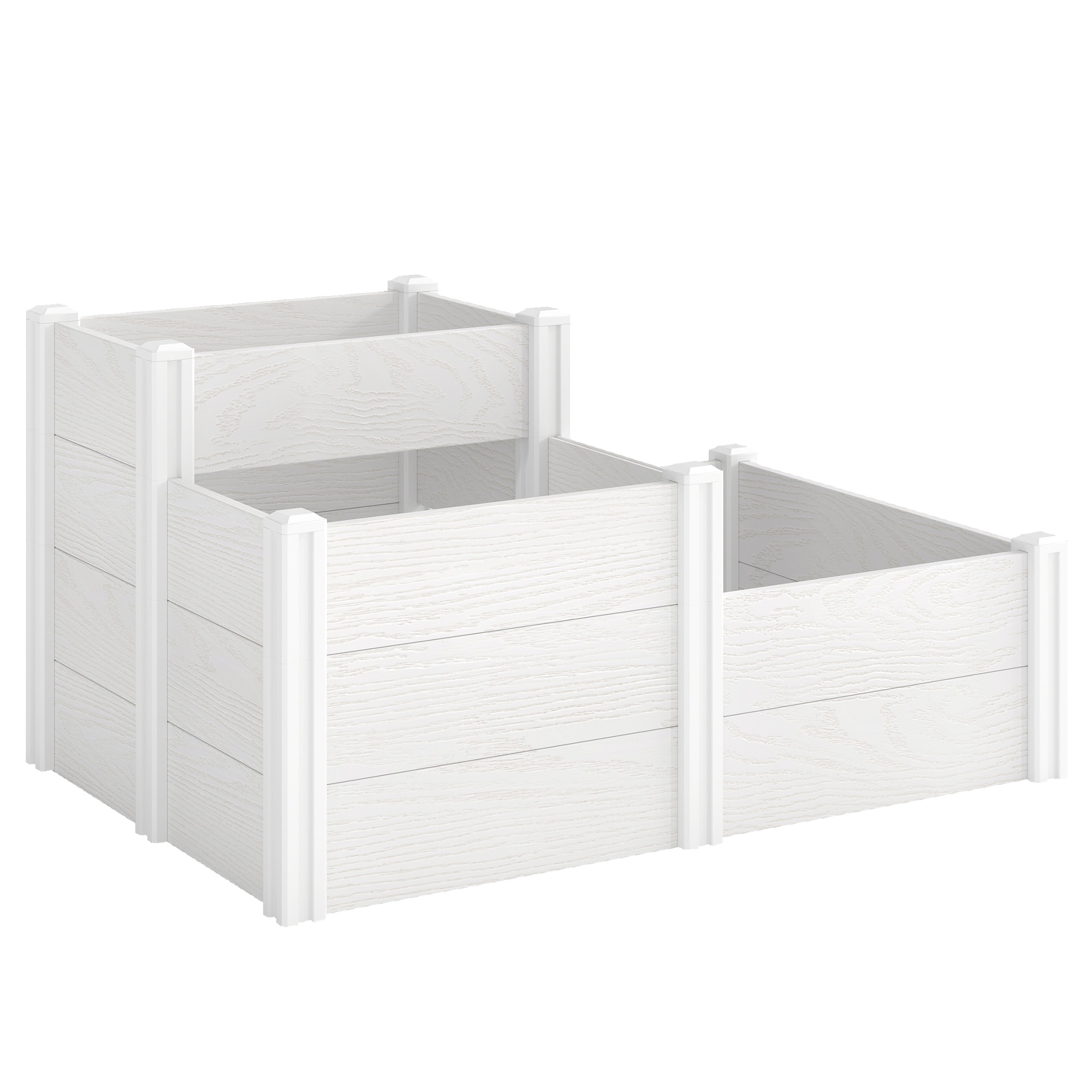 Outsunny Letto Rialzato a 3 Livelli Impilabile da Giardino con Fondo Aperto, Aiuola Modulare per Erbe, in Plastica, Bianco Aosom Italy