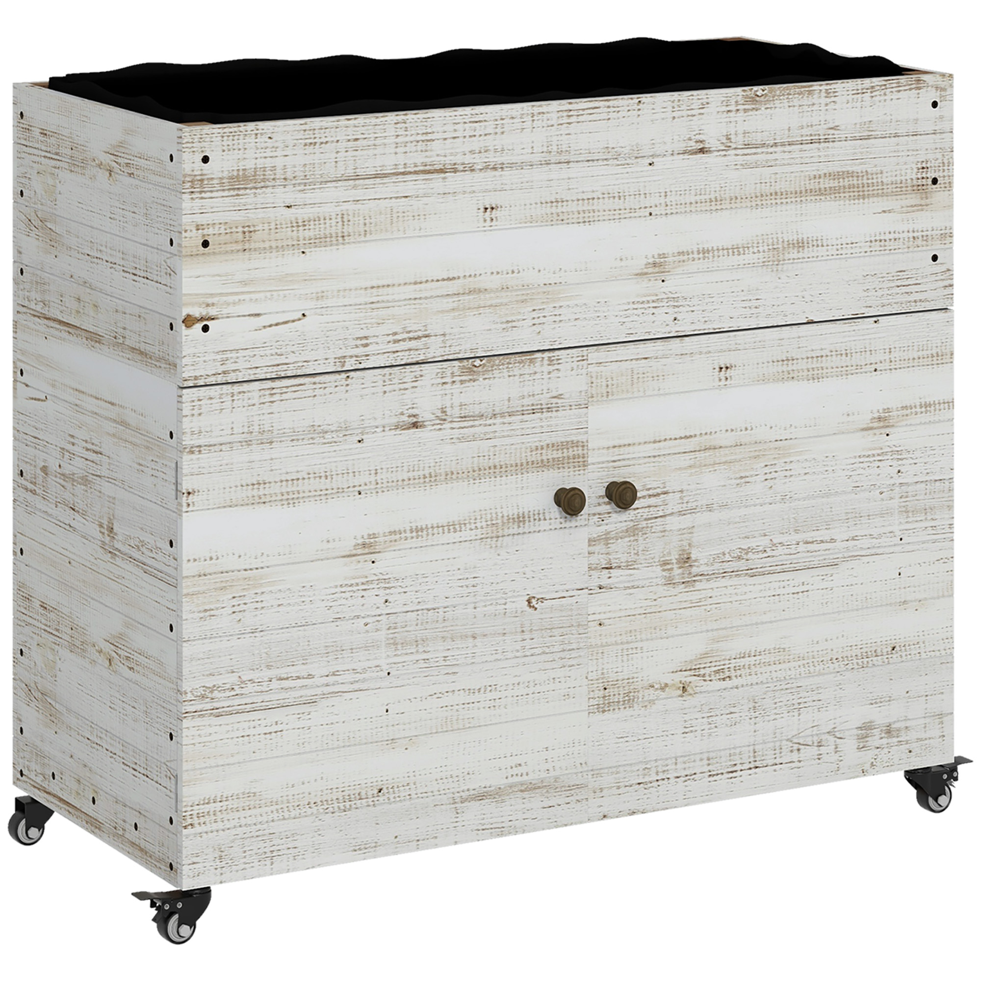 Outsunny Letto rialzato con ruote, scomparto, rivestimento interno, stile used, 110x50x95 cm, Bianco Aosom Italy Outsunny Letto rialzato con ruote, scomparto, rivestimento interno, stile used, 110x50x95 cm, Bianco Aosom Italy