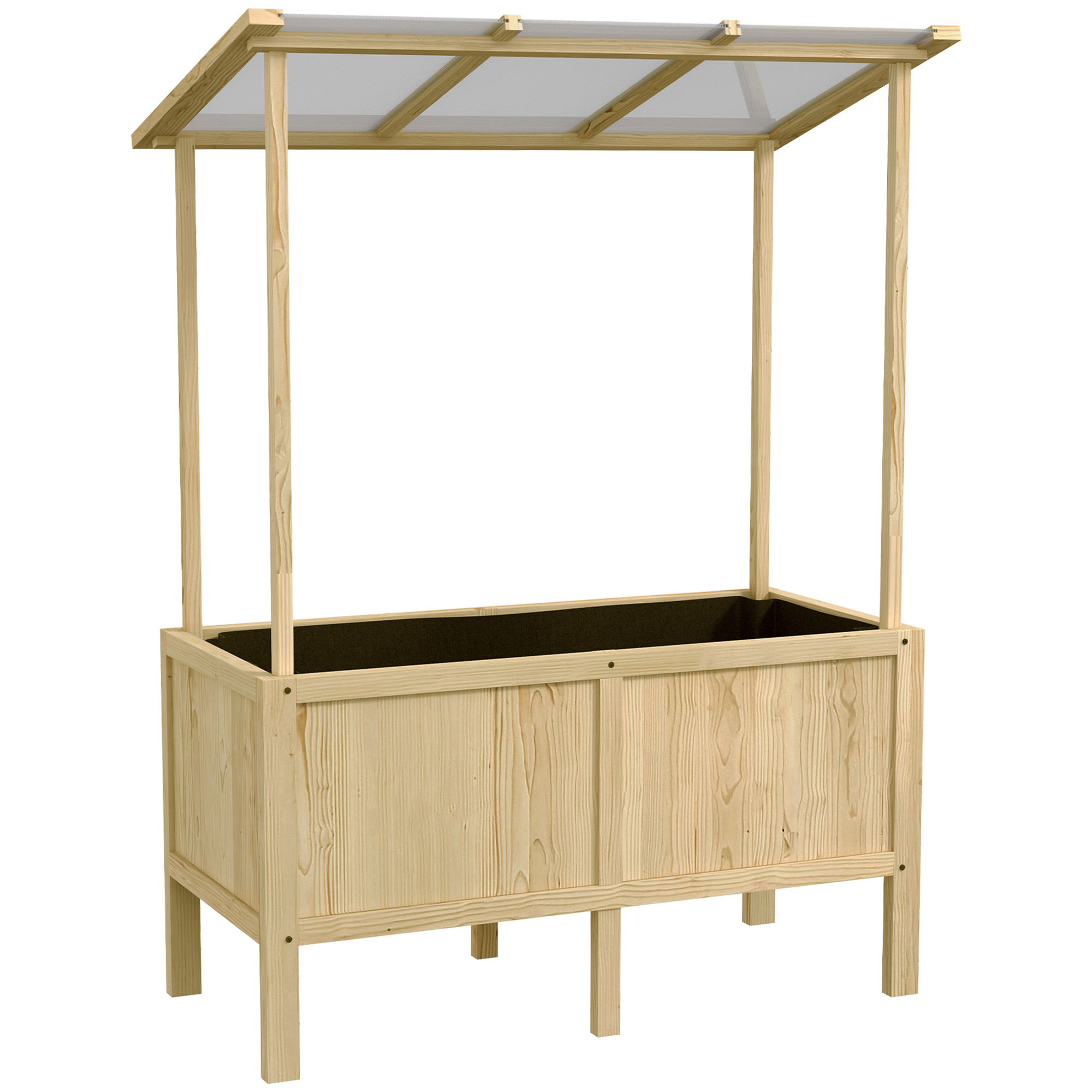 Outsunny Letto rialzato con tetto, fori di drenaggio, fodera in tessuto non tessuto, resistente alle intemperie, legno di abete, 110x60x152 cm Aosom Italy