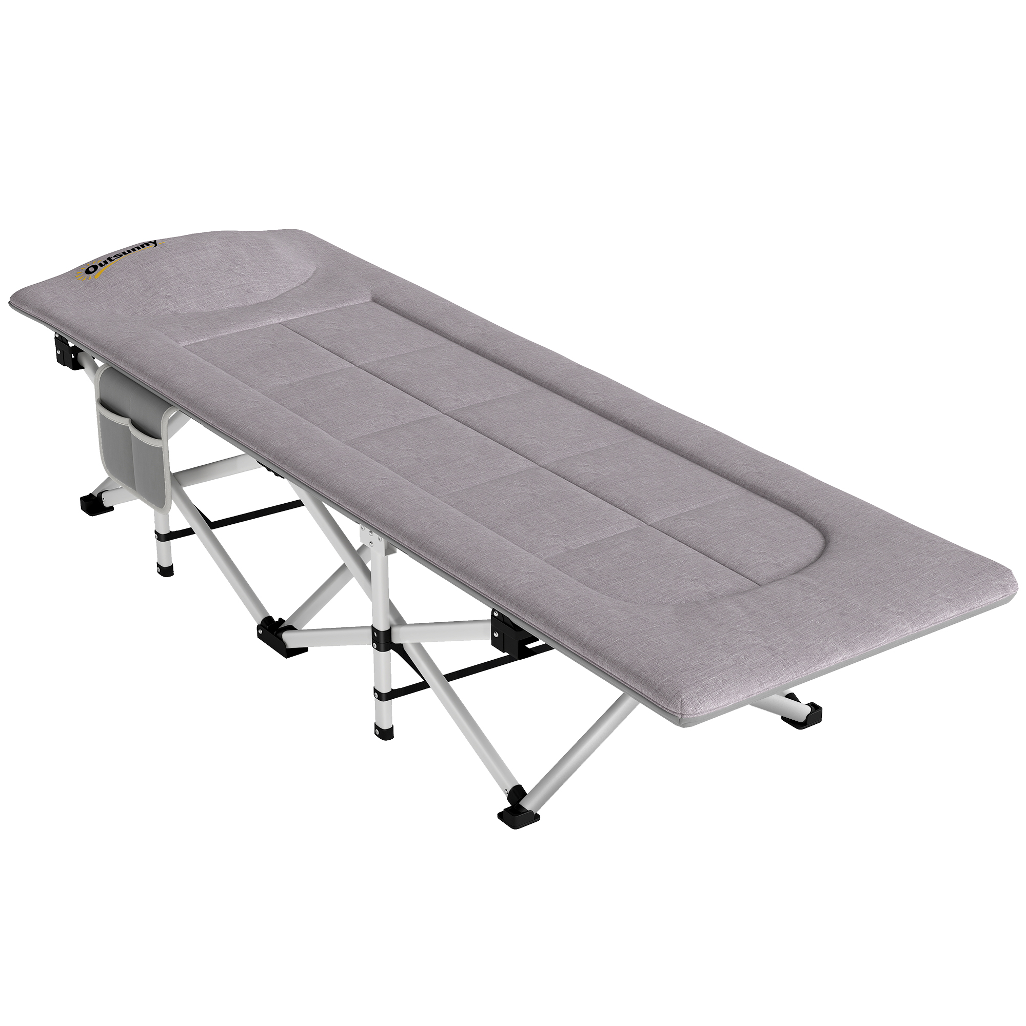 Outsunny Materassino per Campeggio con Poggiatesta e Tasca, in Acciaio e tessuto Oxford, 200x65x42 cm, Grigio Aosom