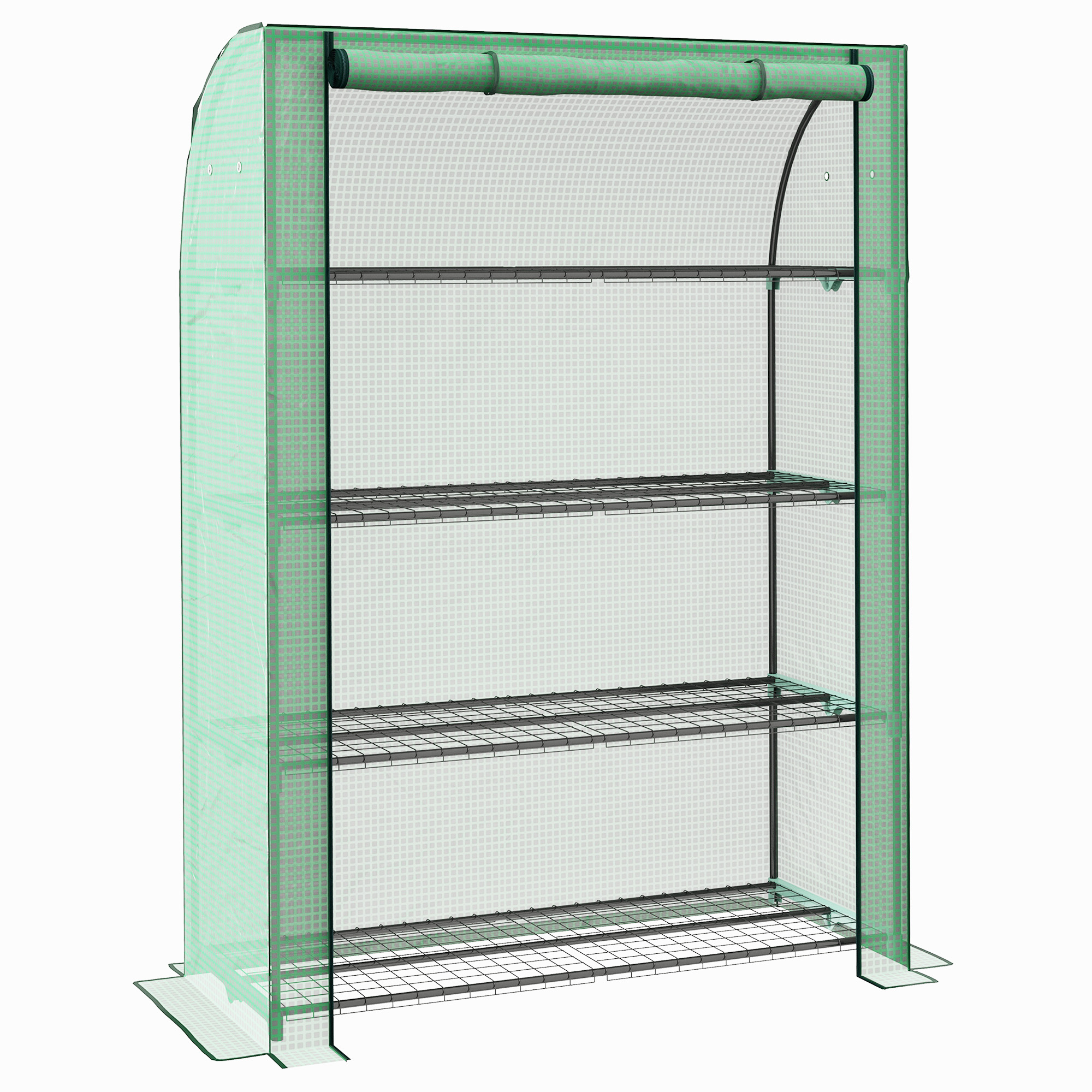 Outsunny Mini Serra a 4 livelli da Giardino con telo PE rinforzato, Porta Avvolgibile e Ripiani, 120x50x170 cm, Verde Aosom Italy