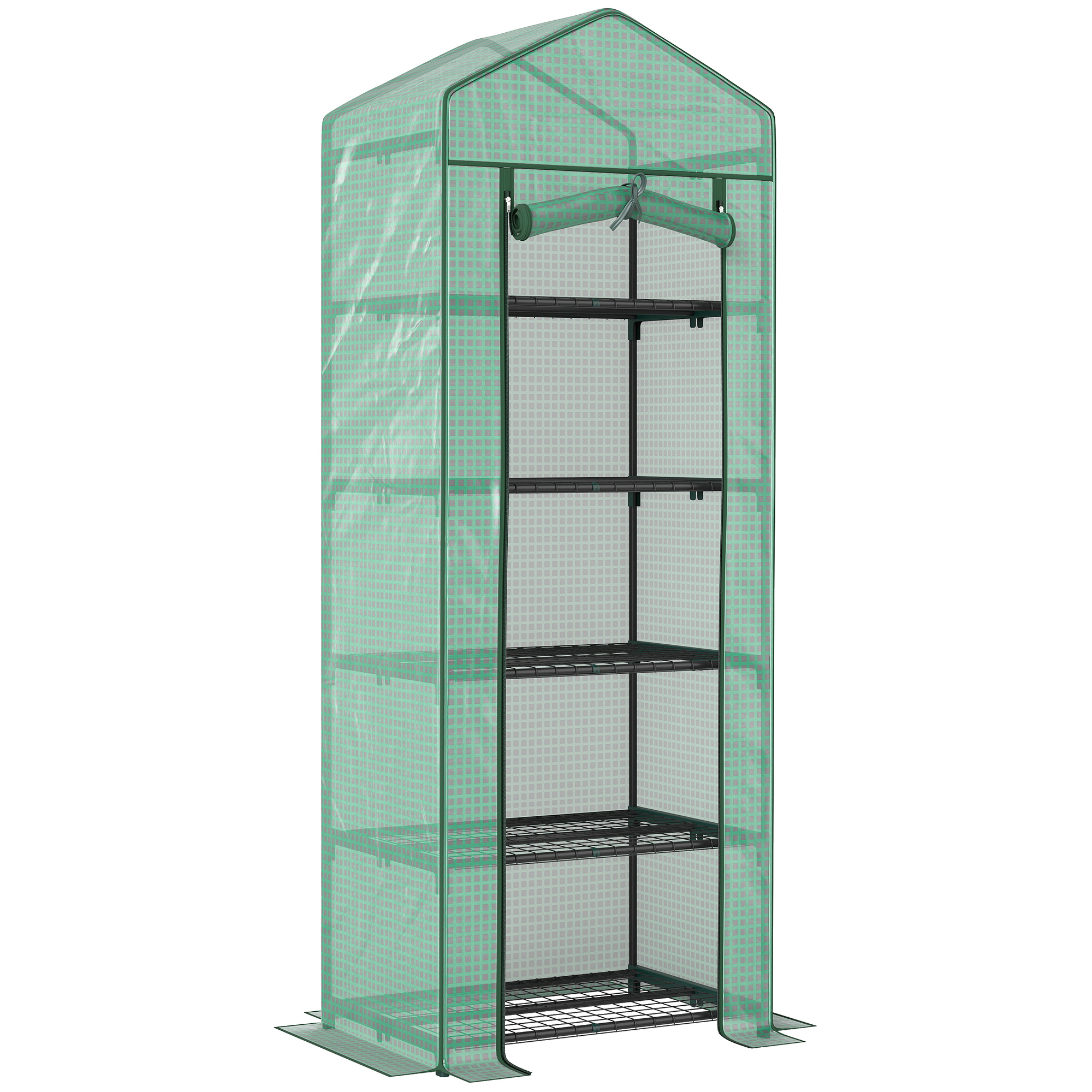 Outsunny Mini Serra a 5 Livelli da giardino con Porta a Zip per Piante, in Acciaio e PE, 69x49x193 cm, Verde Aosom Italy Outsunny Mini Serra a 5 Livelli da giardino con Porta a Zip per Piante, in Acciaio e PE, 69x49x193 cm, Verde Aosom Italy