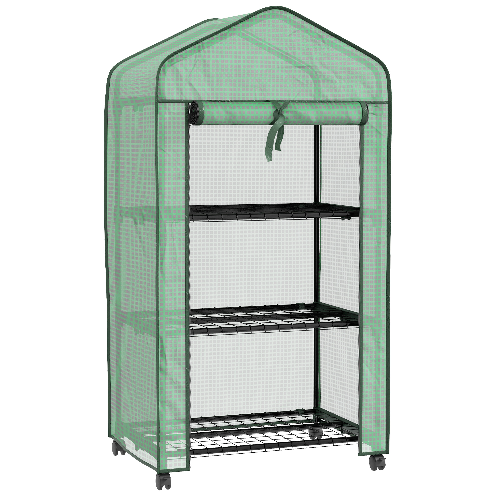 Outsunny Mini Serra da Giardino con Copertura in PE, 3 Ripiani e Ruote, 69x49x130cm, Verde Aosom Outsunny Mini Serra da Giardino con Copertura in PE, 3 Ripiani e Ruote, 69x49x130cm, Verde Aosom